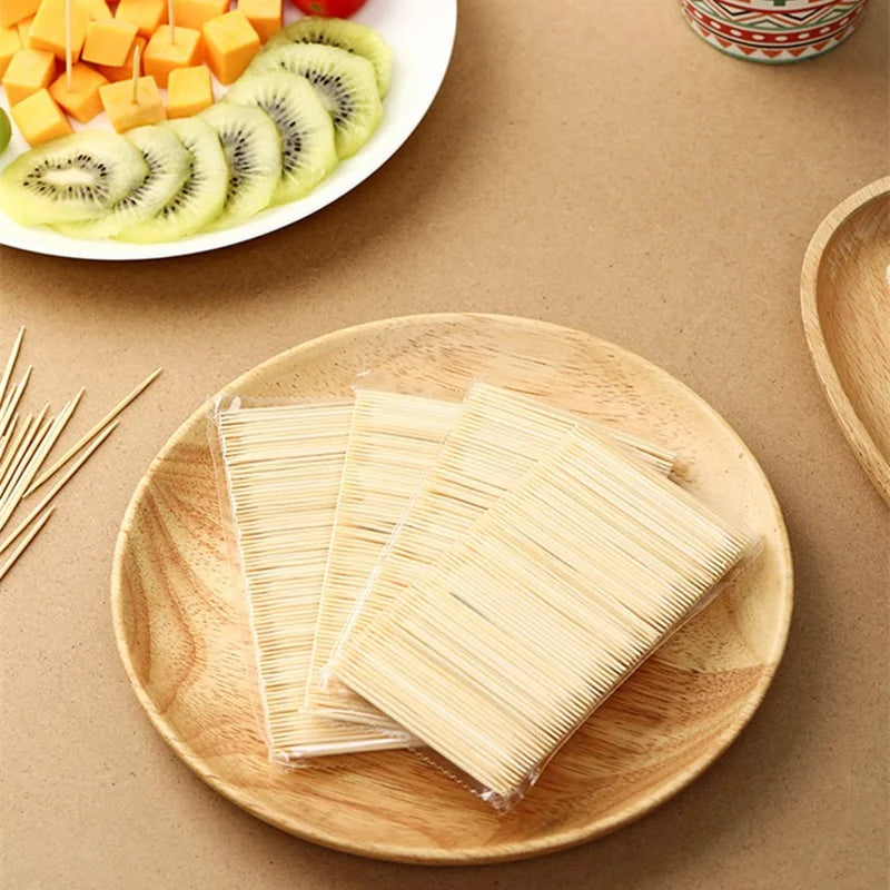 1000Pcs Disposable Double Headed Toothpicks Bamboo Material Cake Fruit Bread Dessert Toothpicks Portable Teeth Cleaning Tools
