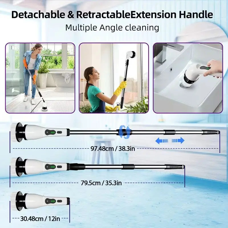 Multifunctional Wireless Electric Spin Scrubber, Cordless Rotating Cleaning Brush for Bathroom, Kitchen, Window & Car Use.