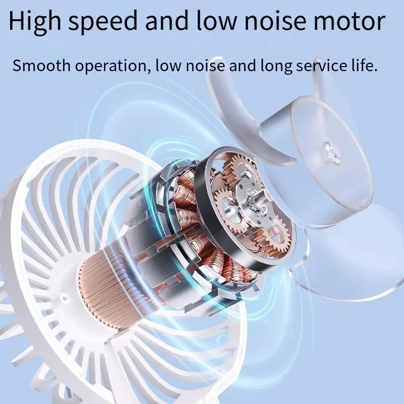 Handheld/Desk-Stand/Overhead Multi-Functional Small Fan with LCD Display and 6 Wind Speed Levels