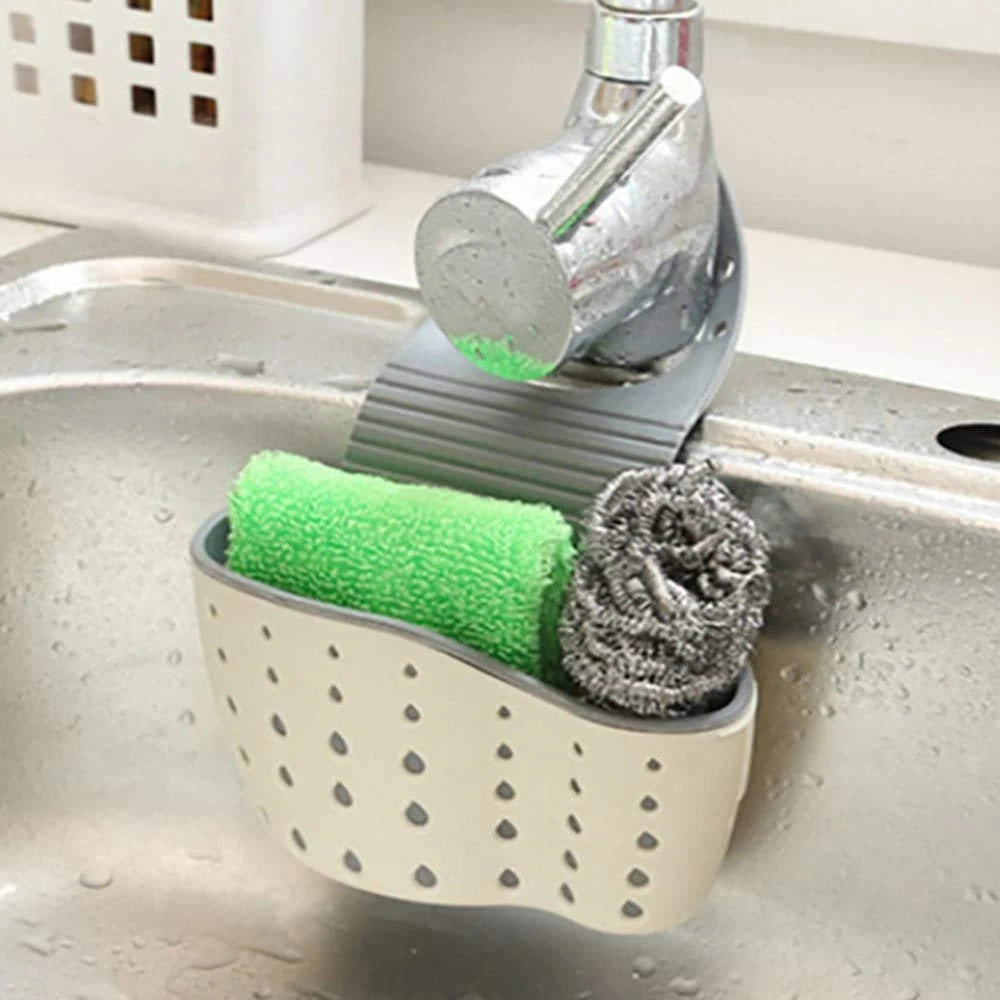 Kitchen Sink Sponge Soap Holder Hanging Adjustable Strap Drain Holes for Drying