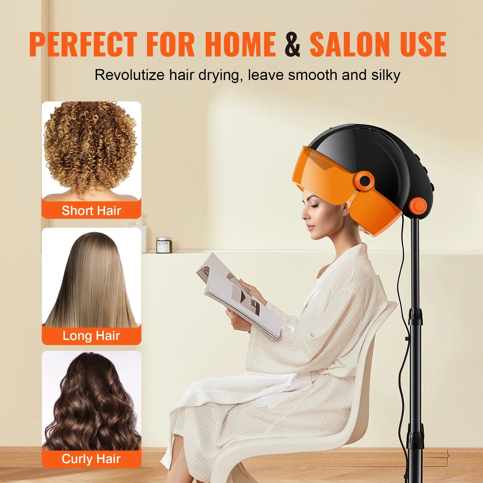 SucceBuy Ionic Hood Dryer 1875W Bonnet Hair Dryer Timer 3 Temperature Levels&Adjustable Speed Mobile Floor Stand with Wheels