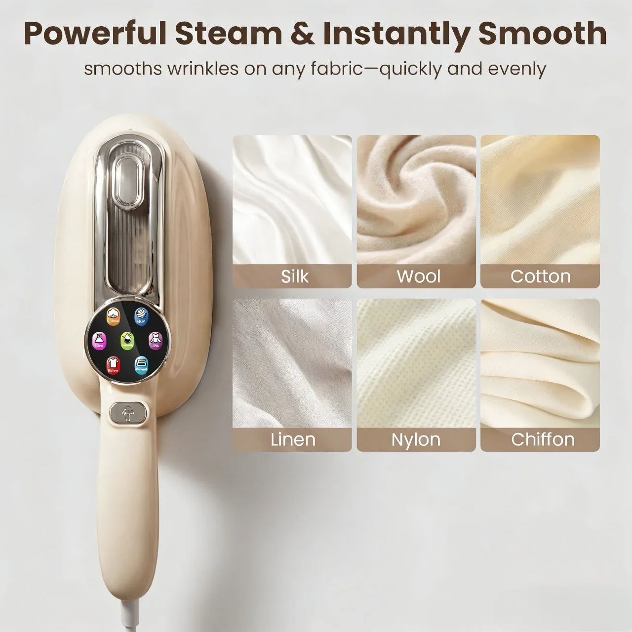 1200W Portable Travel Steamer Iron for Clothes with LCD Display ，5 modes, 2-In-1 Dry Wet Steam 180° Foldable Mini Garment Steamer with 5.41oz Tank White