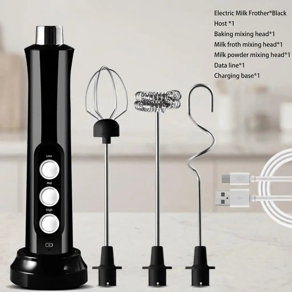 USB Rechargeable Electric Milk Frother Mini Handheld Foam Maker 3 Speed Whisks for Latte Coffee Cappuccino Stainless Steel Egg Beater Drink Mixer Hot Chocolate Blender Portable Cordless Kitchen Gadgets Tools