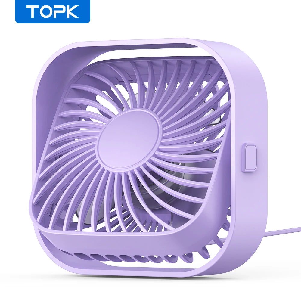 TOPK Mini Portable Fan USB Desk Fan Table Strong Airflow &Quiet Operation 3 Speed Wind 360°Rotatable Standing fans for room Home