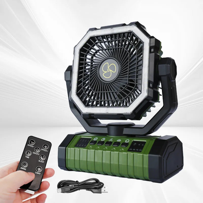 Camping Fan 20000mAh Battery Powered Fan Rechargeable with LED Light Portable Outdoor Tent Fan with Hanging Hook 4 Speeds Wind