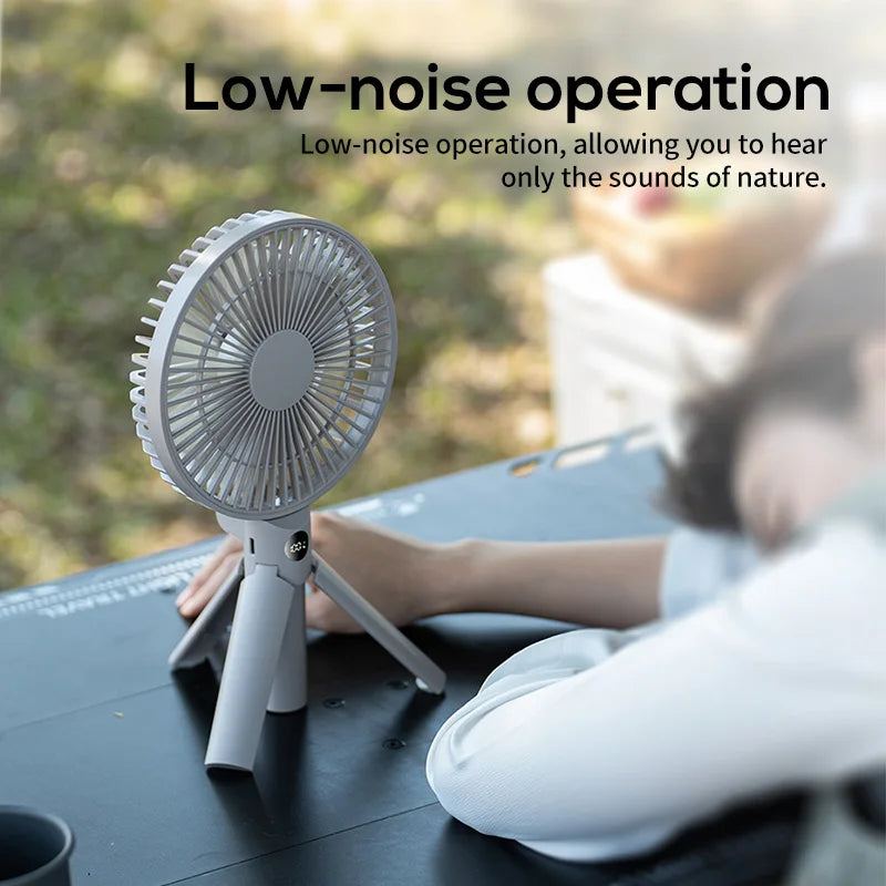 HOMEFISH Portable Handheld Rechargeable Fan LED Digital Display 180°Adjustable Rechargeable Fan 4 Speed Wind Camping Tripod Fan
