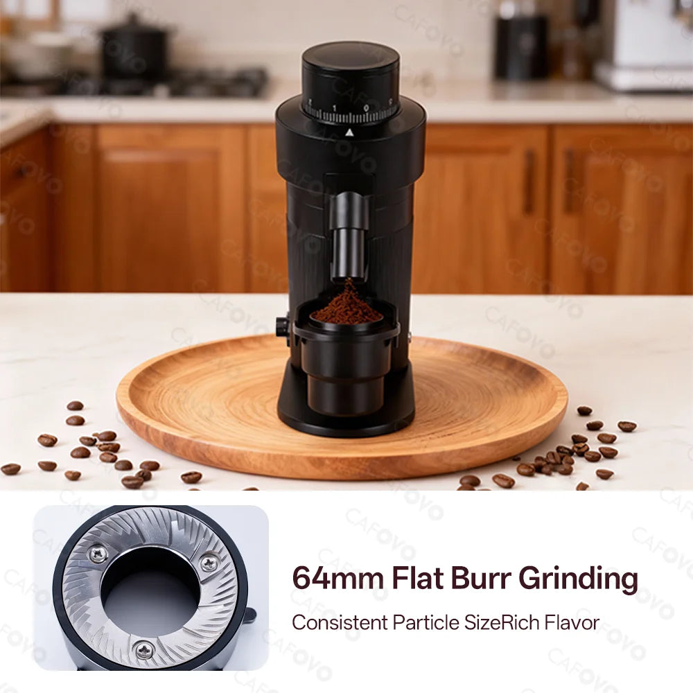 CAFOVO G564FV Variable Speed Coffee Grinder 64mm Flat Burr Coffee Bean Miller 800-1600RPM Stepless for Espresso & Filter Coffee
