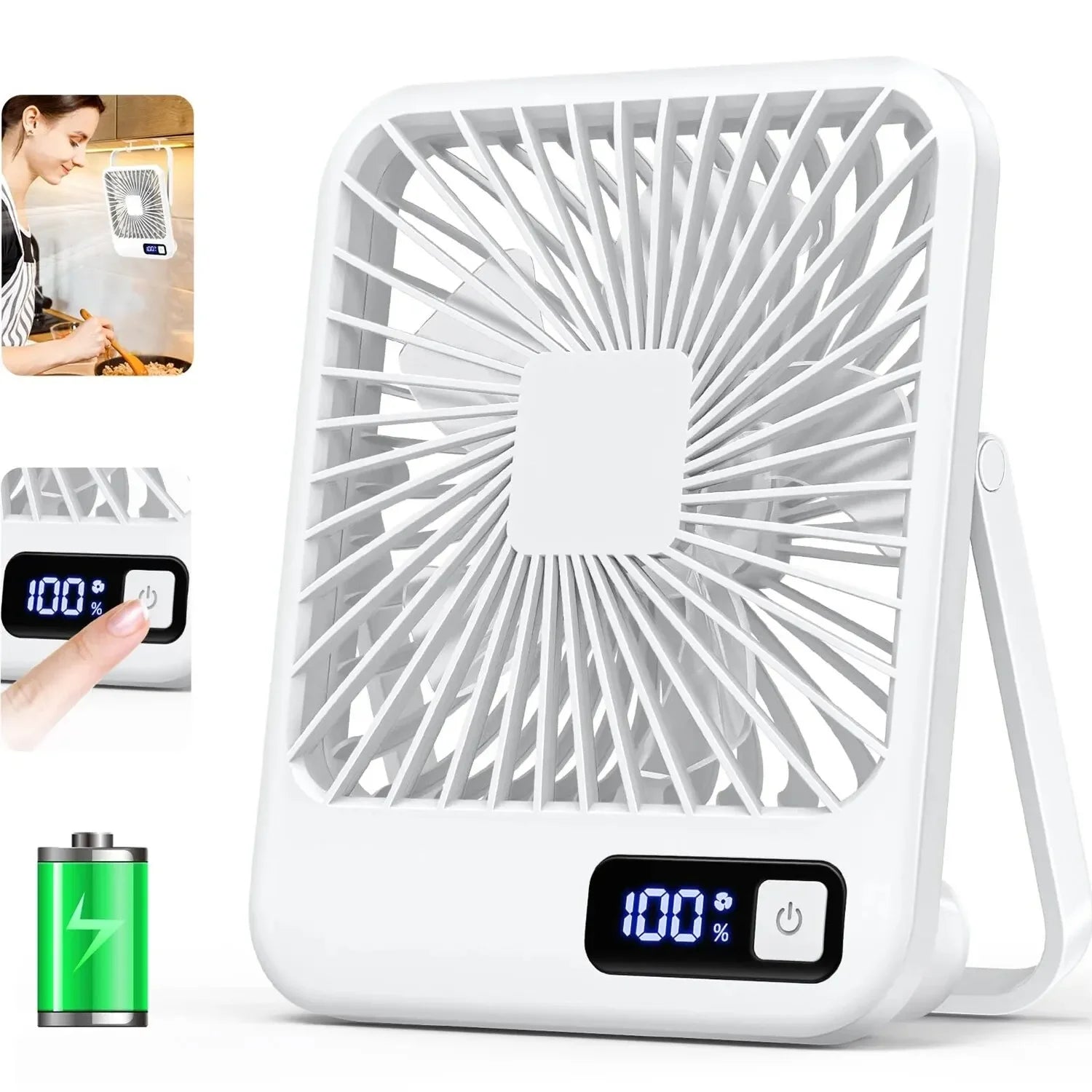USB Rechargeable Foldable Desk Fan 180° Tilt Personal Fan, 5 Speeds Ultra Quiet With Power Display For Office Bedroom Travel