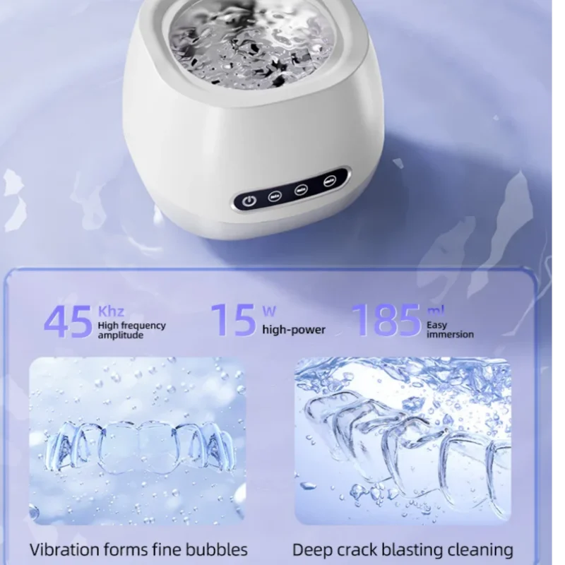 Portable 48KHZ Ultrasonic Denture Cleaner UV Sanitizer Retainer Aligner Cleaning Machine 200ml Travel Braces Pods Jewelry