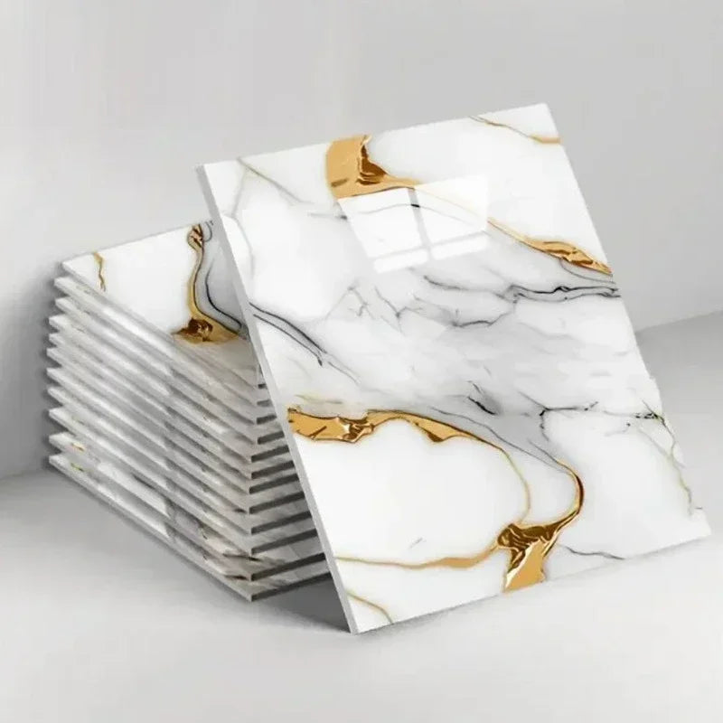 10PCS 3D Marble Effect Tile Stickers Waterproof Self Adhesive Panels for Bathroom Kitchen Wall Floor Renovation Home Decor