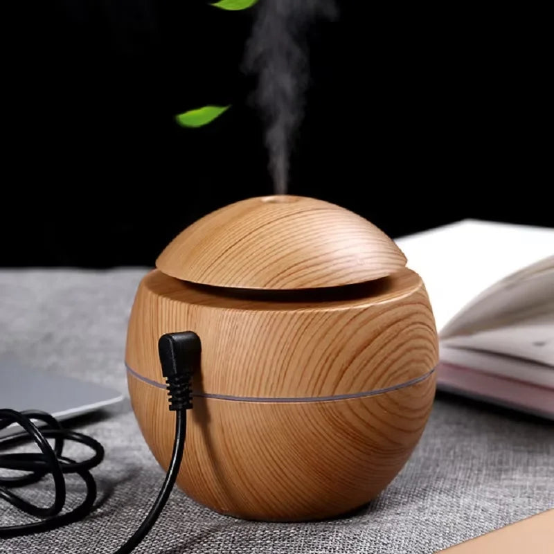 HOMEFISH Portable Mini Wood-Grain Spherical Desktop Air Humidifier Purifier Aromatherapy Machine for Home Large Capacity