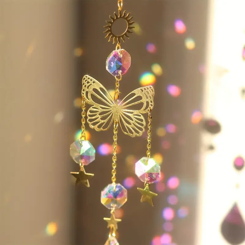 1 PC Butterfly Crystal Sun Catcher - Glass Prism Reflecting Lights for Home, Garden and Car Decor