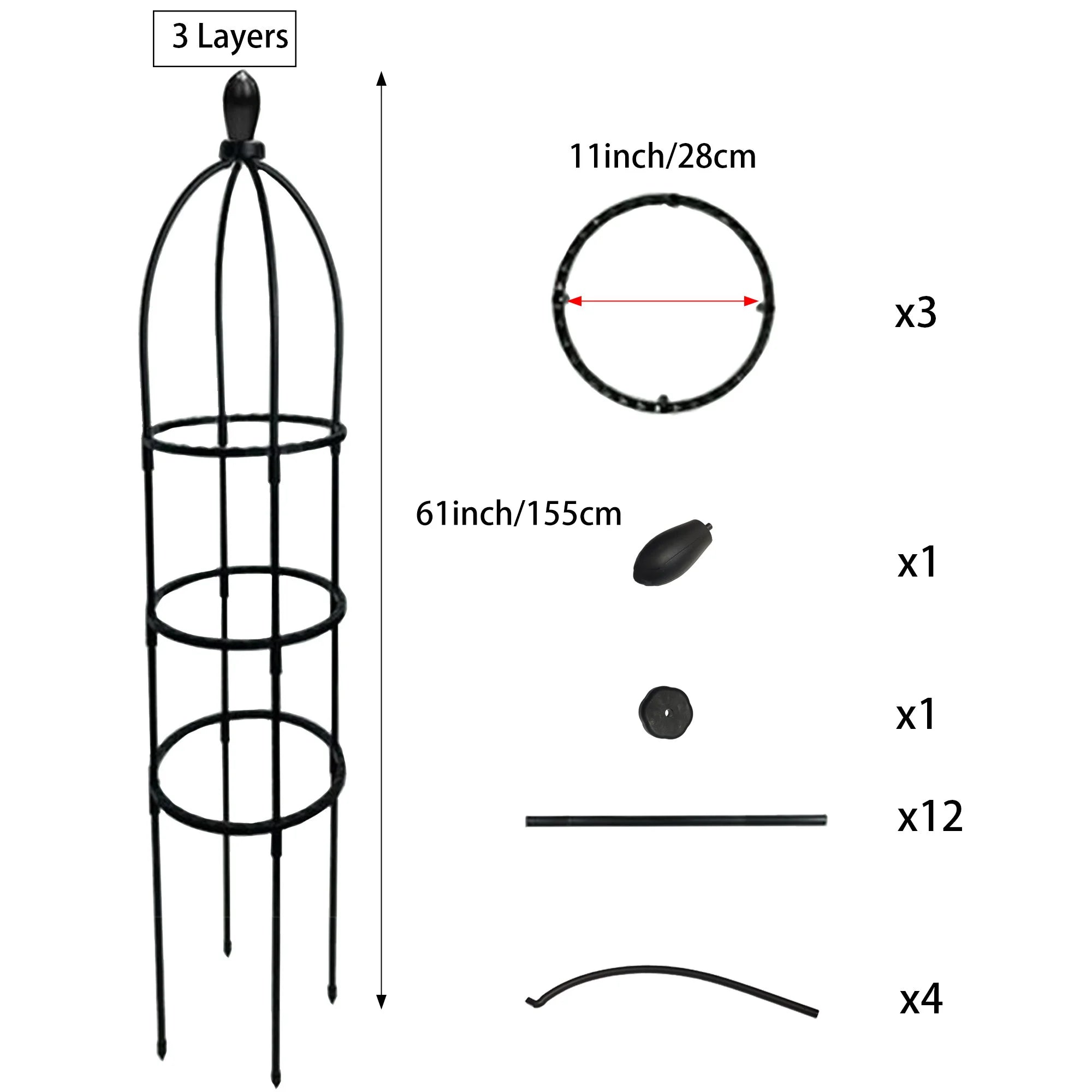 Black Garden Trellis, Plant Climbing Support Frame, Durable Plastic, Potted Plants, Indoor/Outdoor Climbing Plant Support
