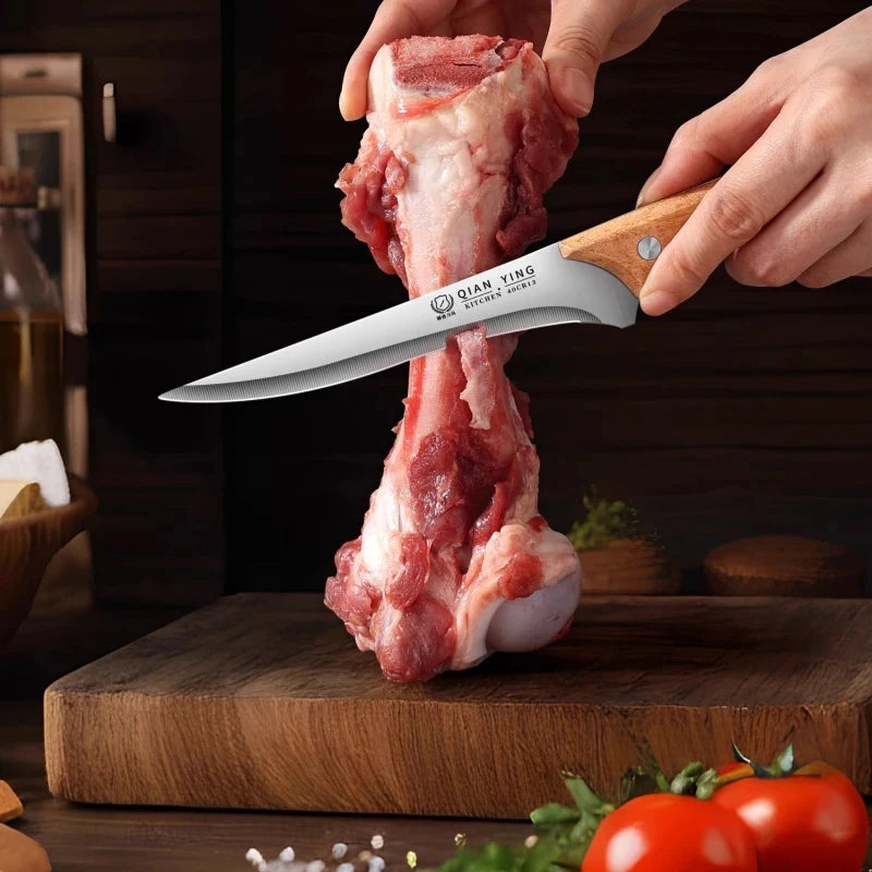 Professional forging bone removal and slicing knife set, kitchen knife with wooden handle, meat cutting knife with blade sheath