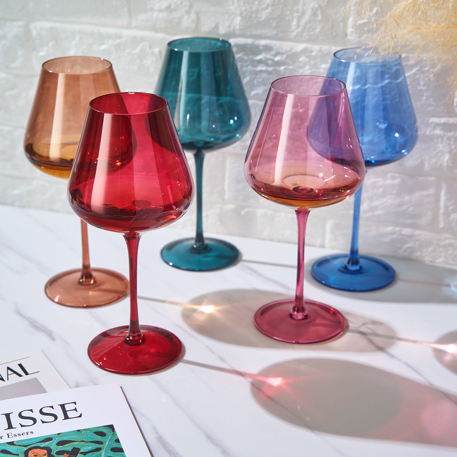 Stagioni Stemmed Wine Glassware, Set of 5, "May Flowers"