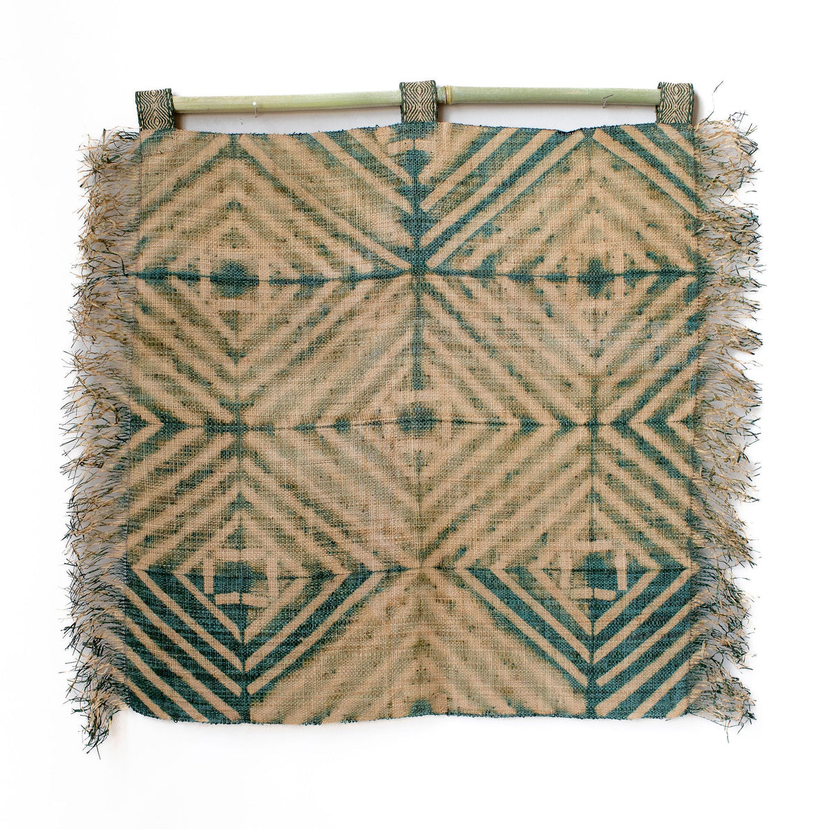 Raffia Wall Hanging - Shibori Diamond Pattern - Khaki Green ...