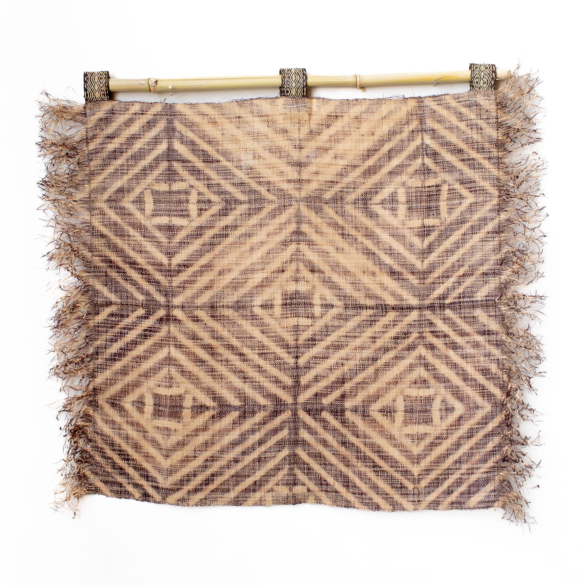 Raffia Wall Hanging - Shibori Diamond Pattern - Lavender Grey