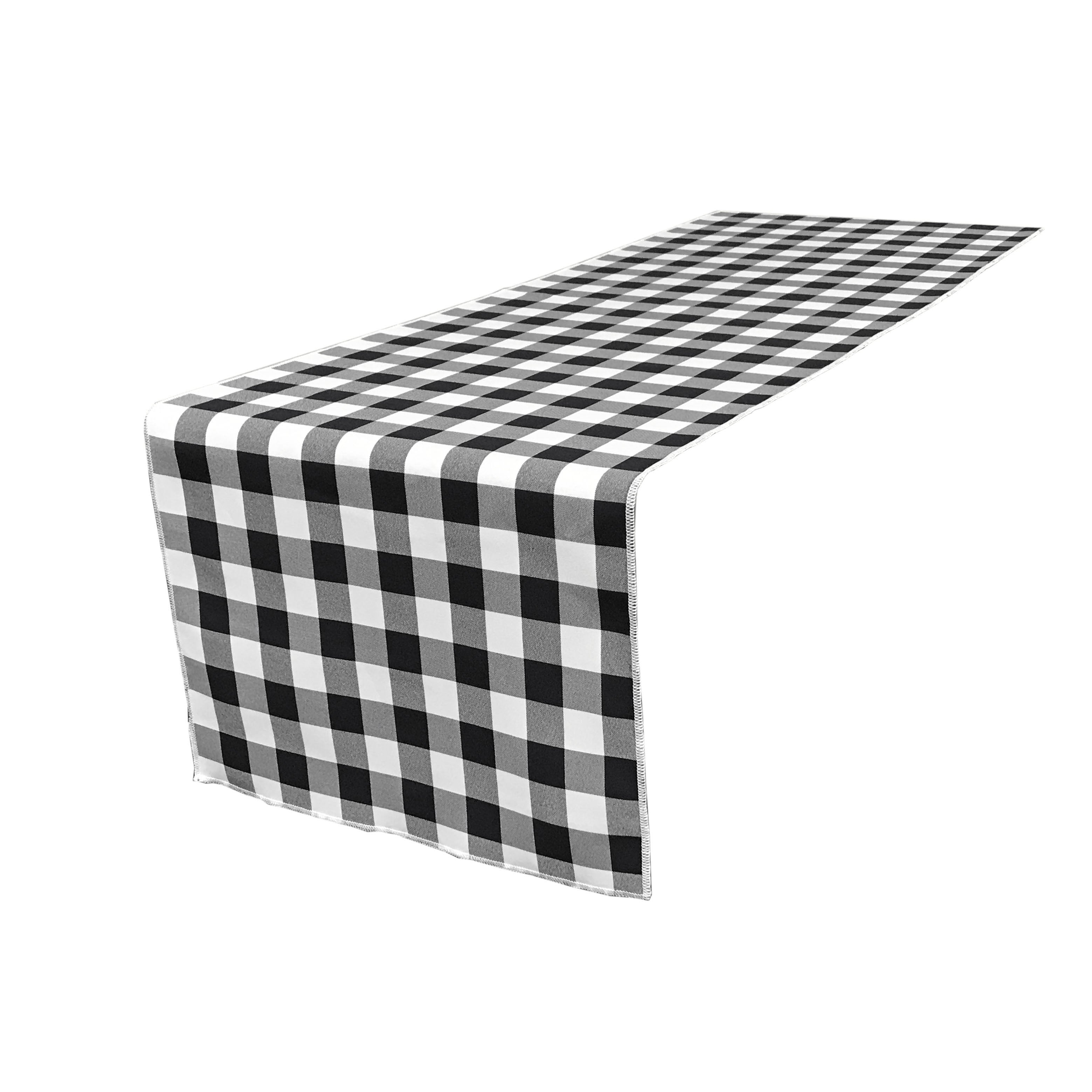 La Linen Polyester Gingham Checkered 14 By 108-Inch Table Runner, White And Black