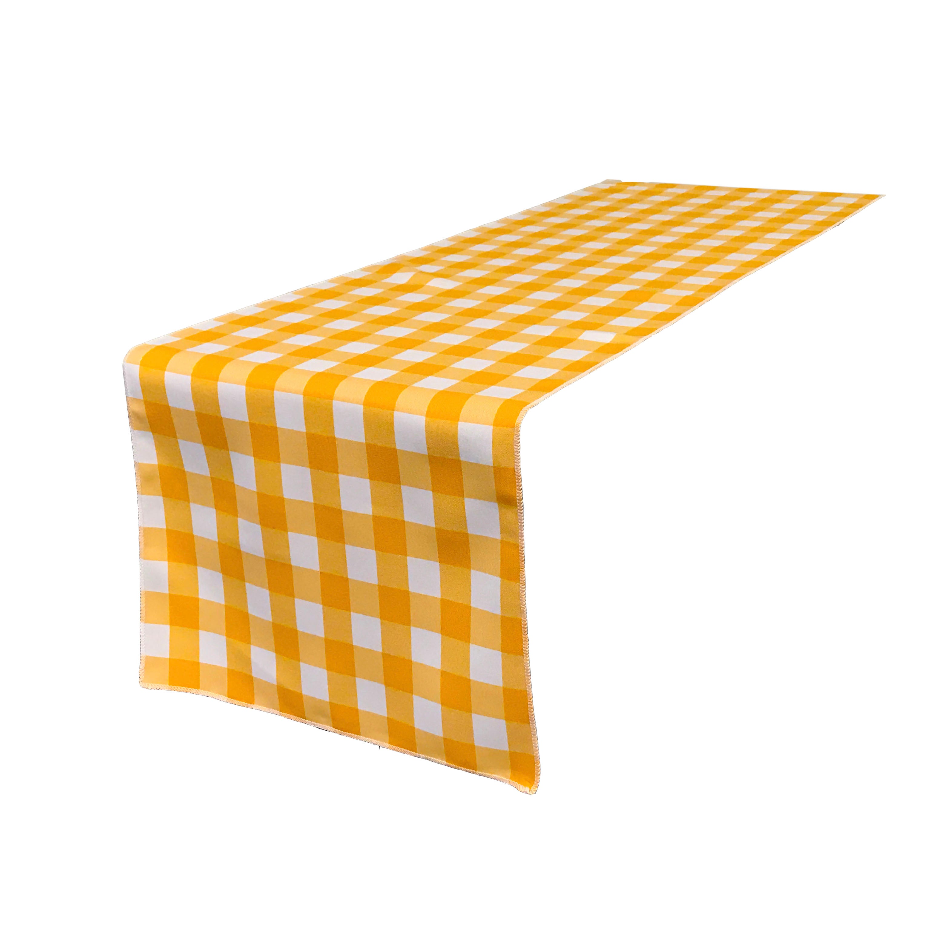 La Linen Polyester Gingham Checkered 14 By 108-Inch Table Runner, White And Dark Yellow