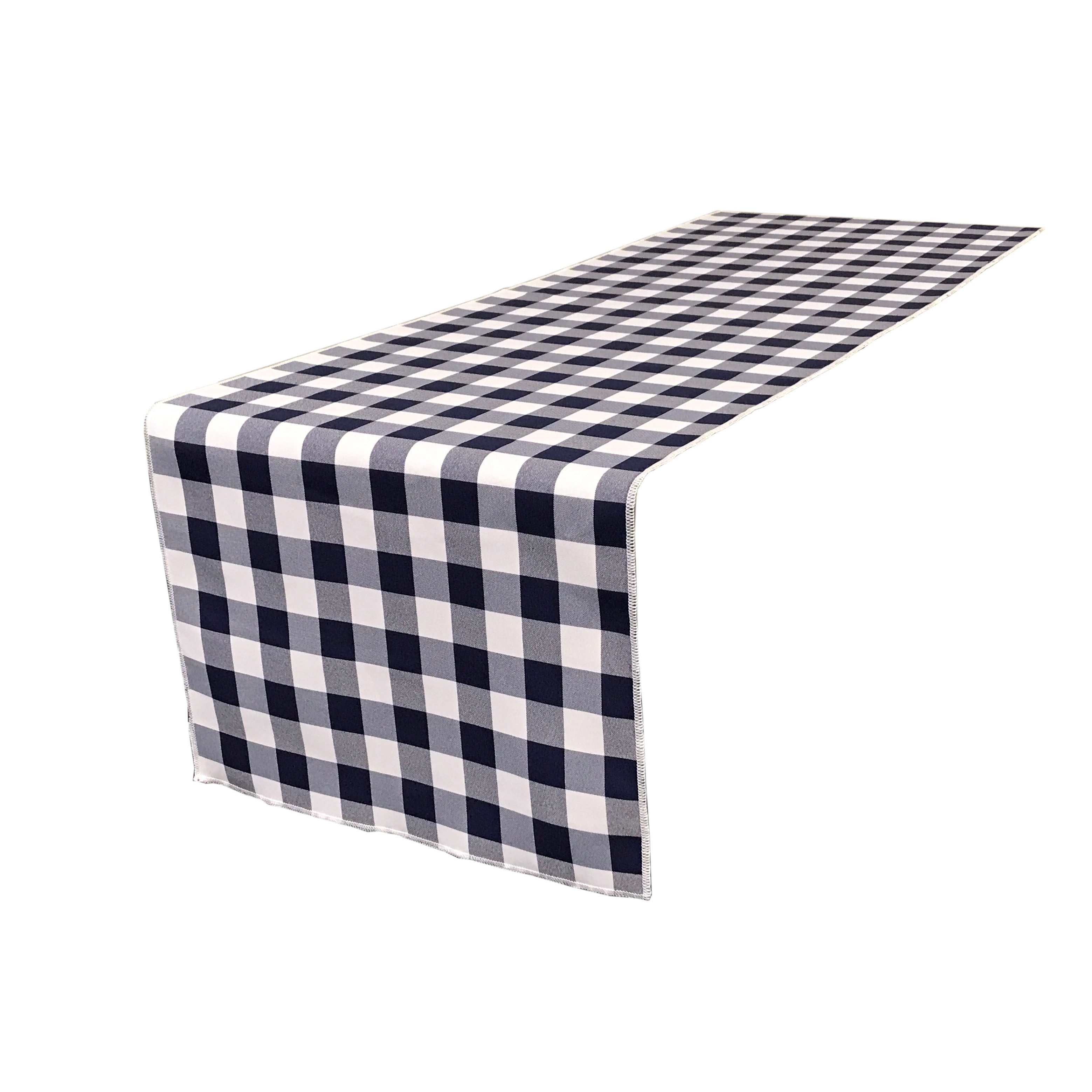 La Linen Polyester Gingham Checkered 14 By 108-Inch Table Runner, White And Navy