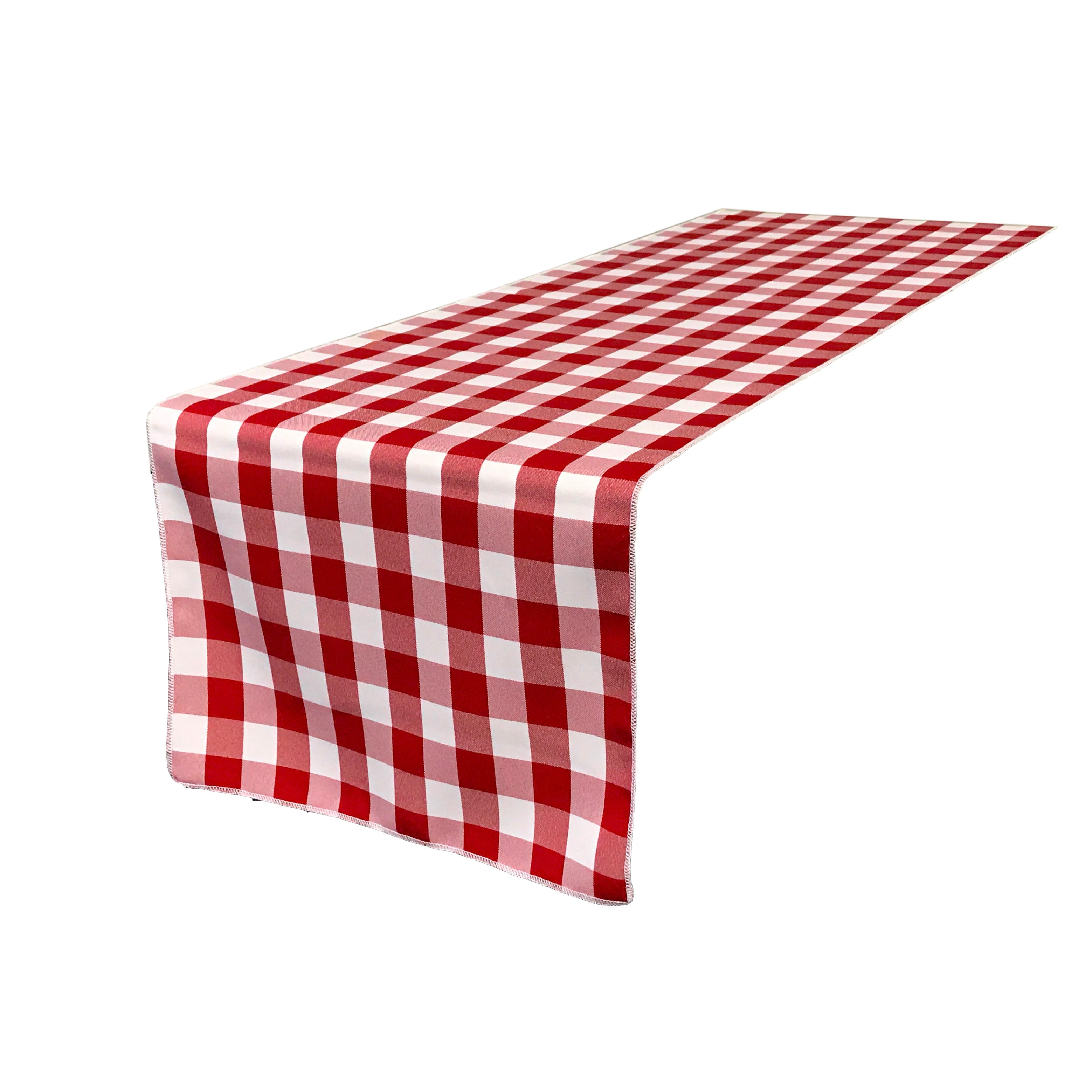 La Linen Polyester Gingham Checkered 14 By 108-Inch Table Runner, White And Red