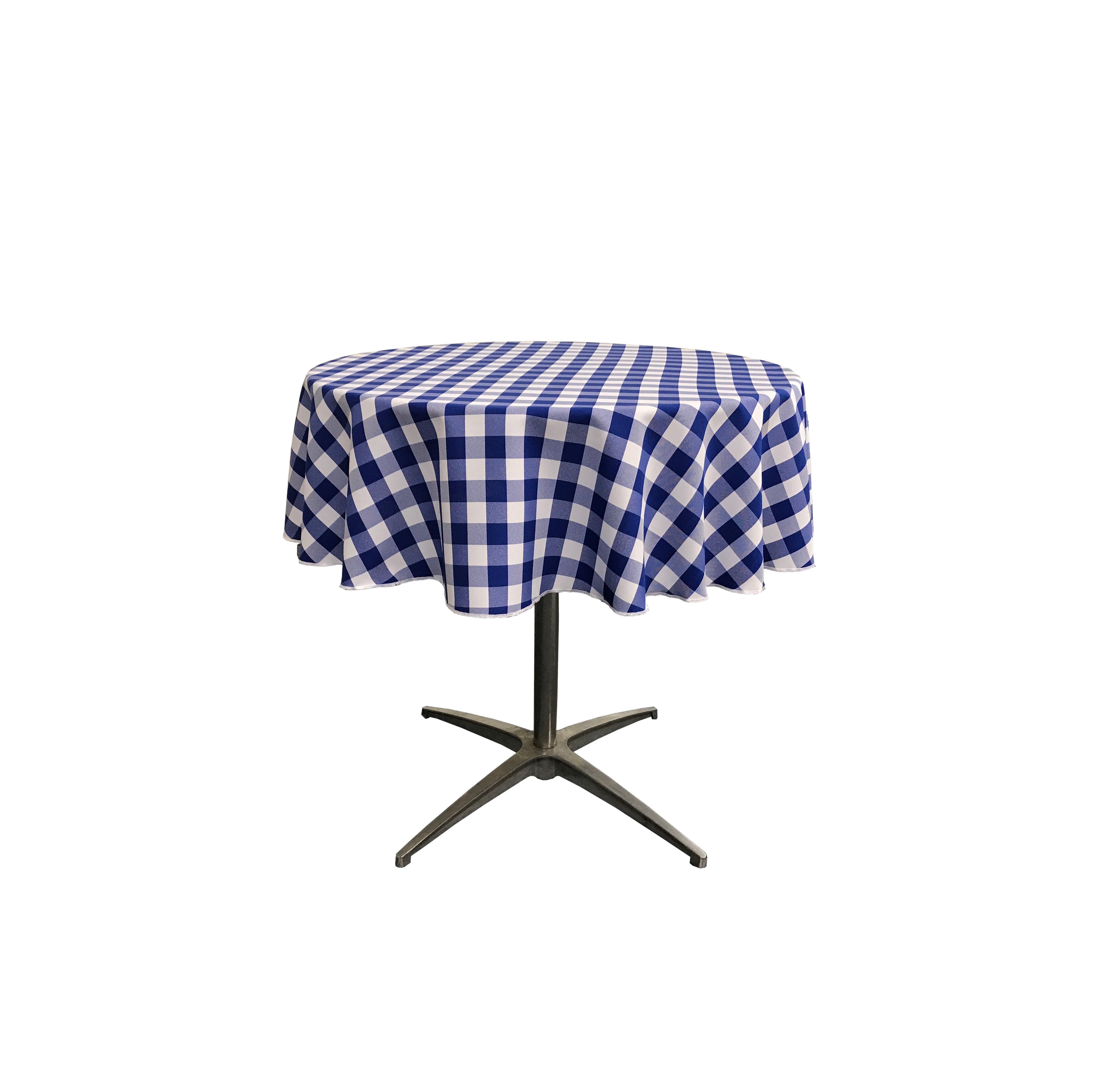 La Linen Polyester Gingham Checkered 51-Inch Round Tablecloth, White And Royal Blue
