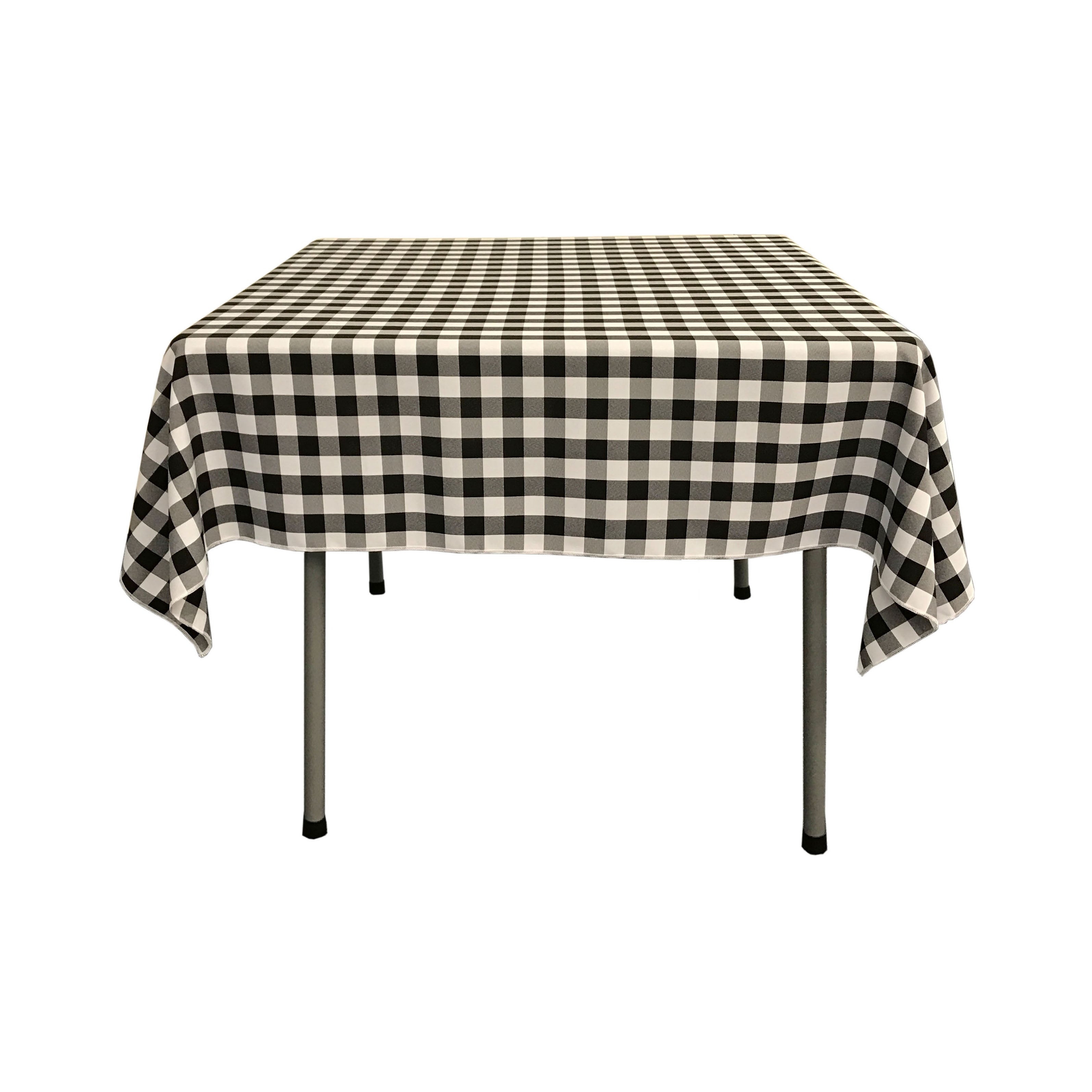 La Linen Polyester Gingham Checkered 52 By 52-Inch Square Tablecloth, White And Black