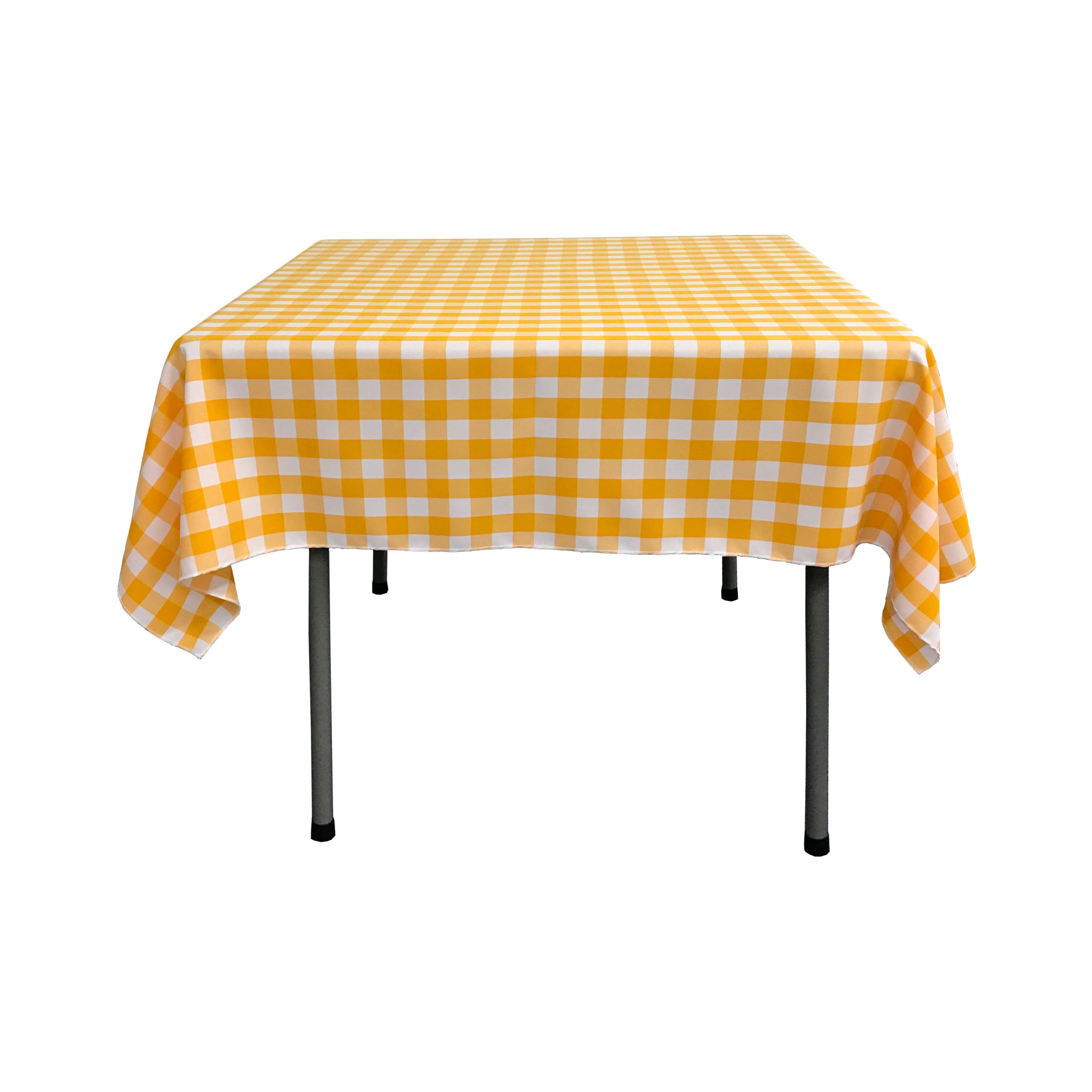 La Linen Polyester Gingham Checkered 52 By 52-Inch Square Tablecloth, White And Dark Yellow