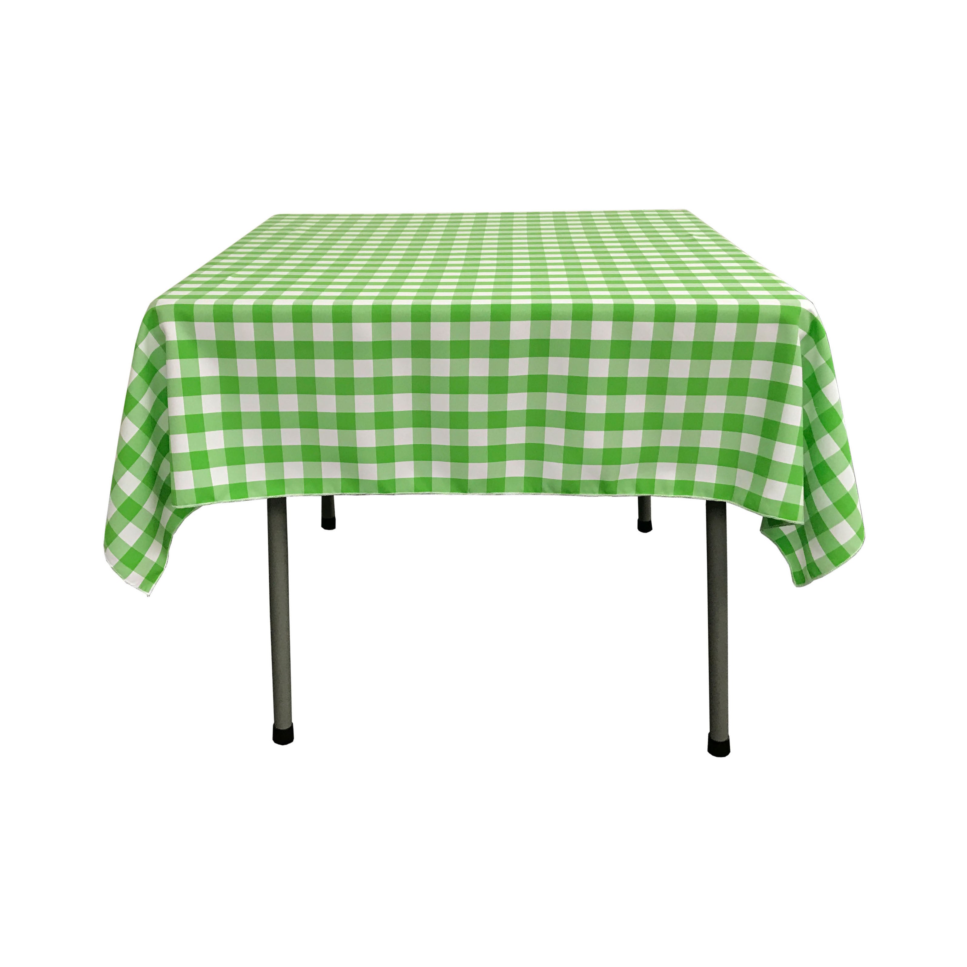La Linen Polyester Gingham Checkered 52 By 52-Inch Square Tablecloth, White And Lime