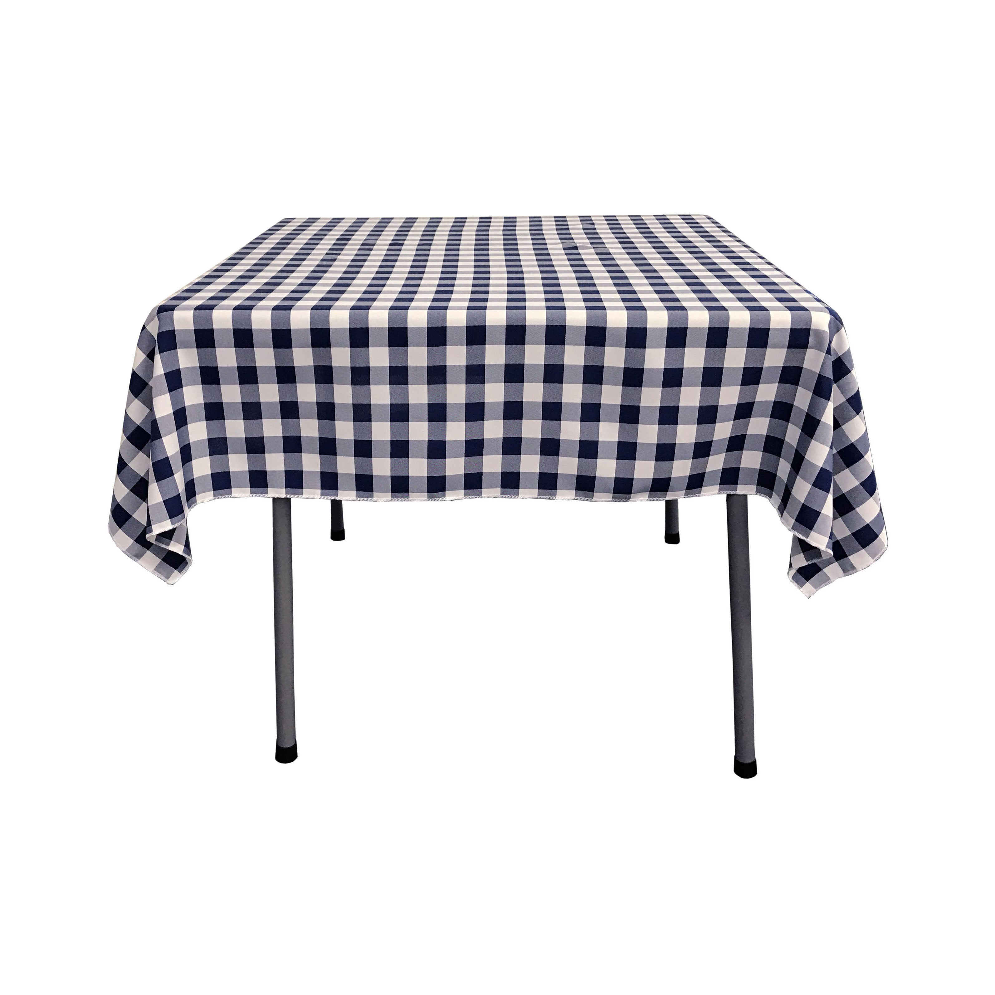 La Linen Polyester Gingham Checkered 52 By 52-Inch Square Tablecloth, White And Navy