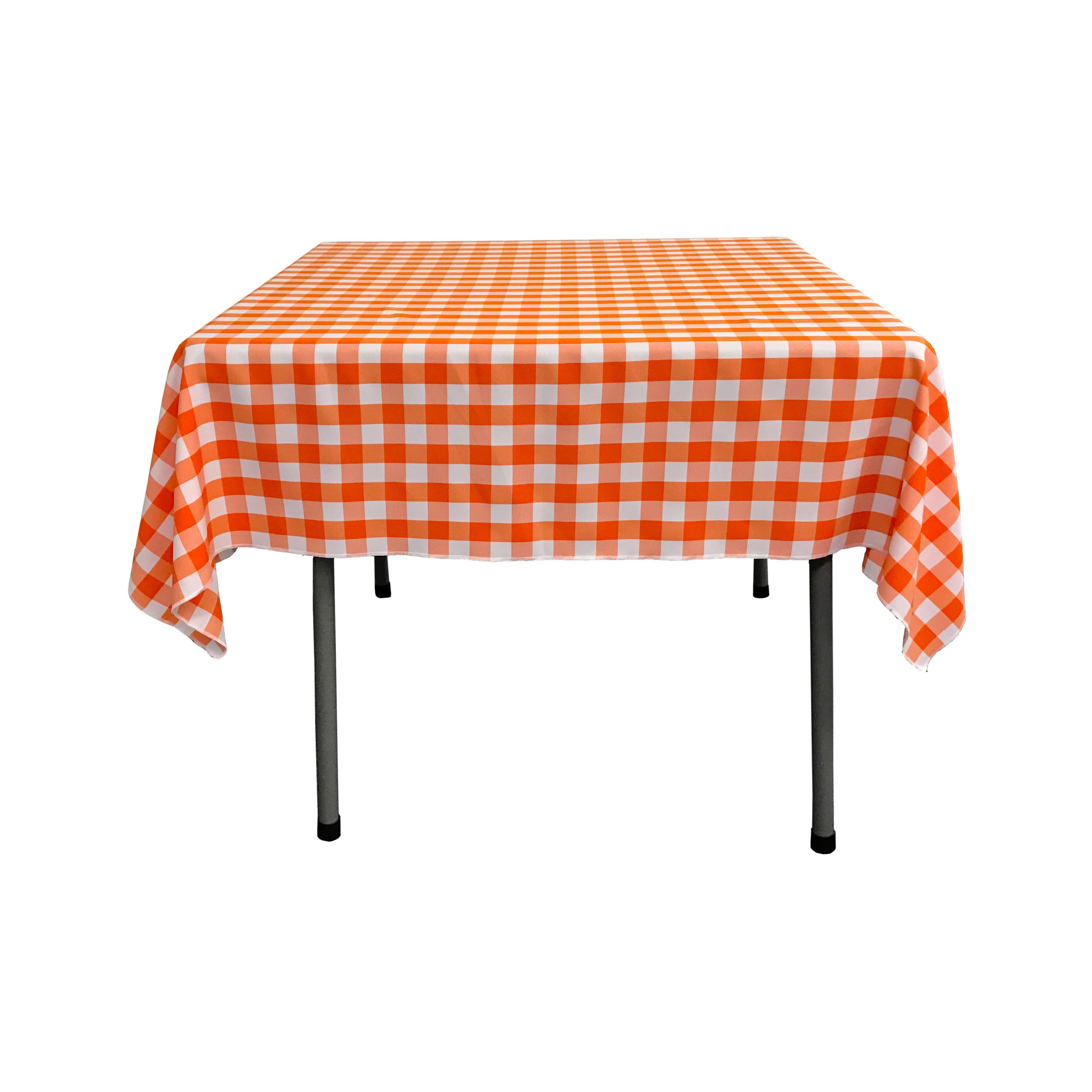 La Linen Polyester Gingham Checkered 52 By 52-Inch Square Tablecloth, White And Orange