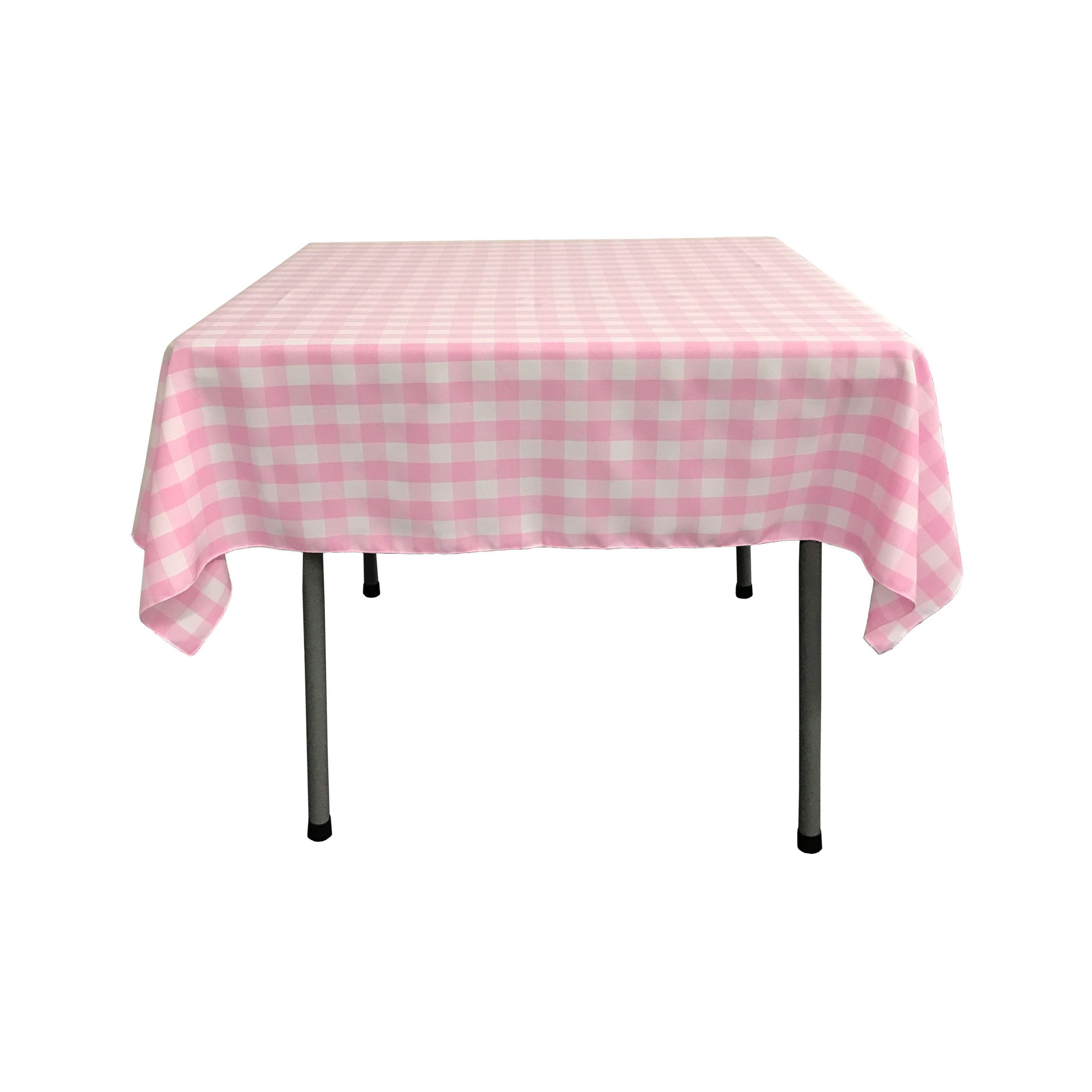 La Linen Polyester Gingham Checkered 52 By 52-Inch Square Tablecloth, White And Pink