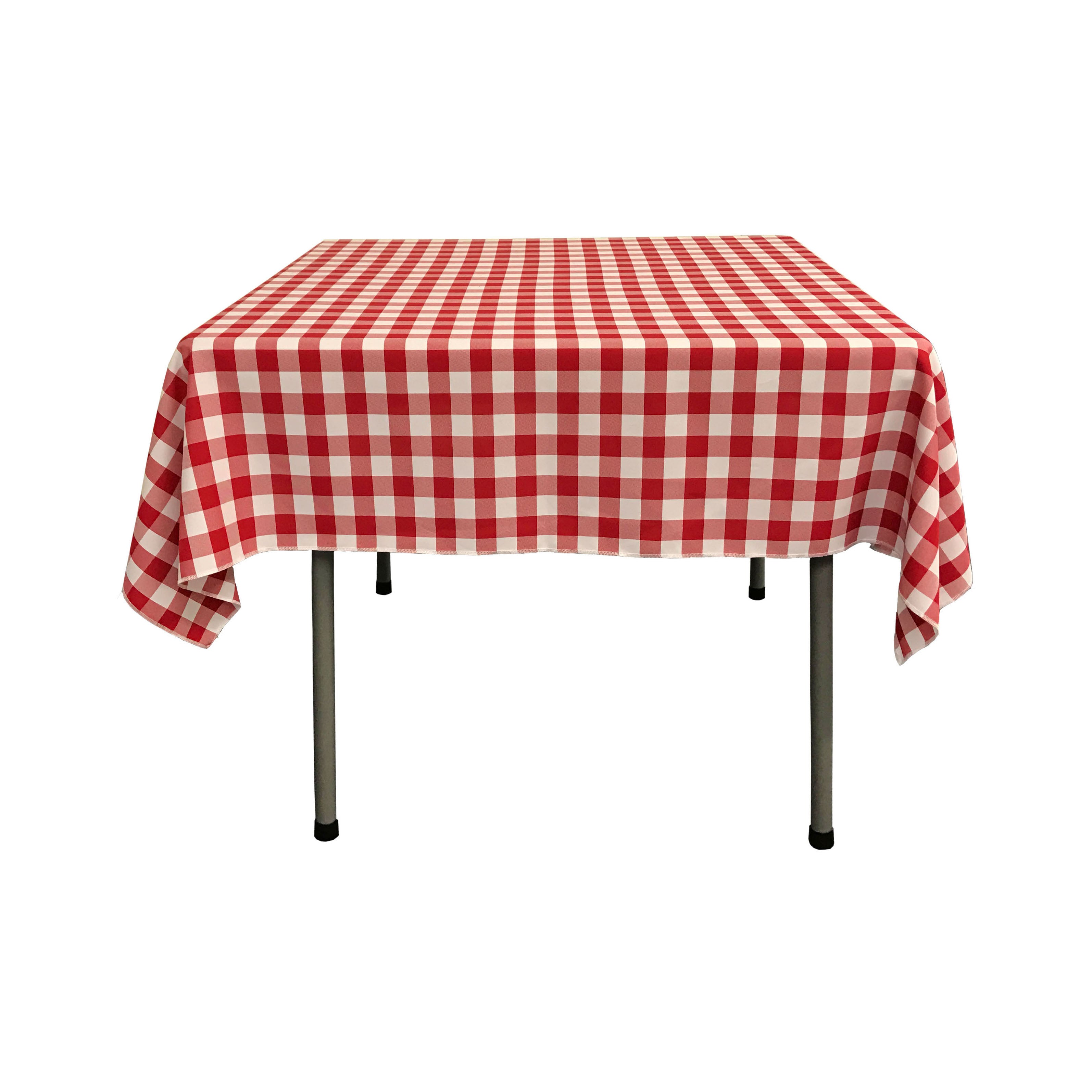 La Linen Polyester Gingham Checkered 52 By 52-Inch Square Tablecloth, White And Red