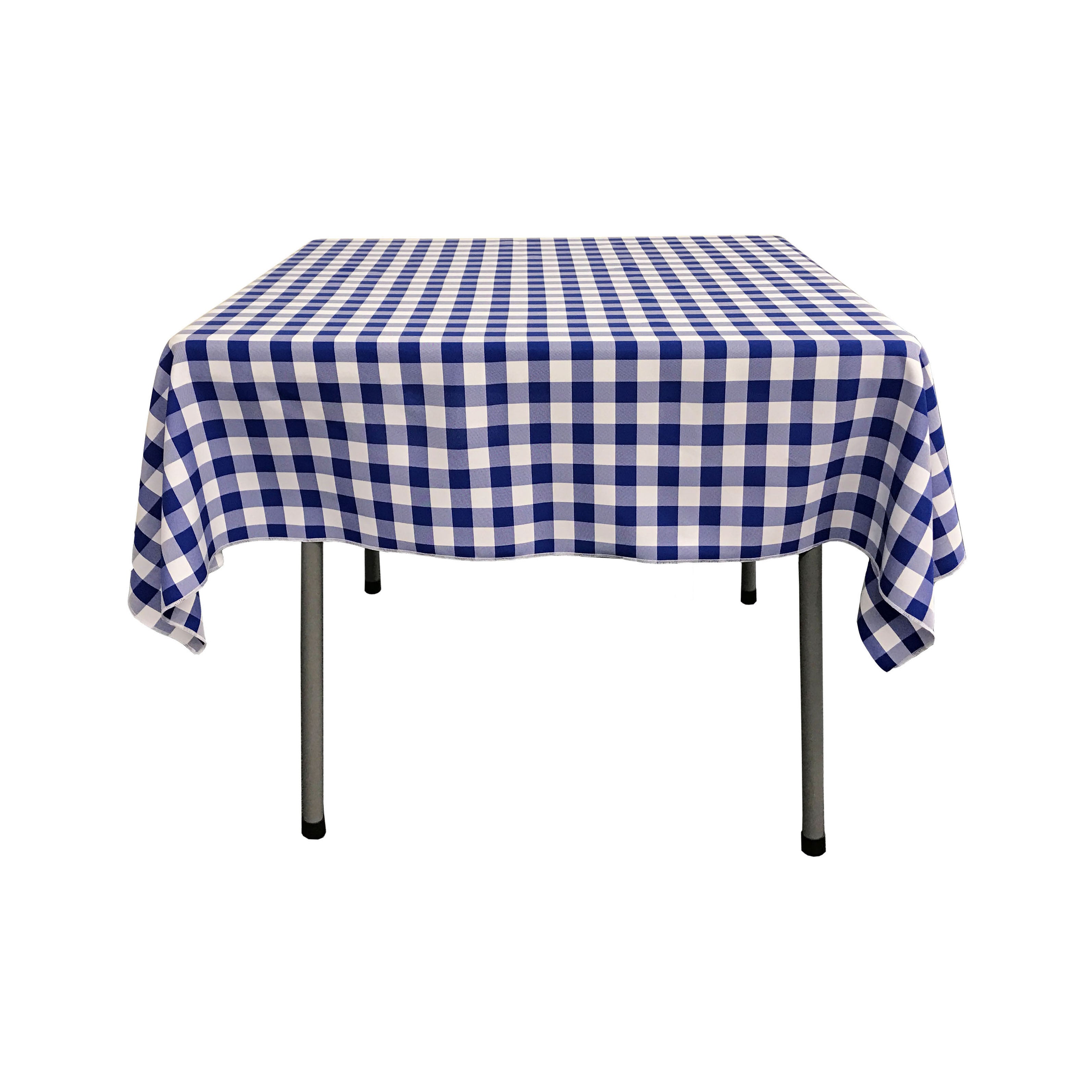 La Linen Polyester Gingham Checkered 52 By 52-Inch Square Tablecloth, White And Royal Blue
