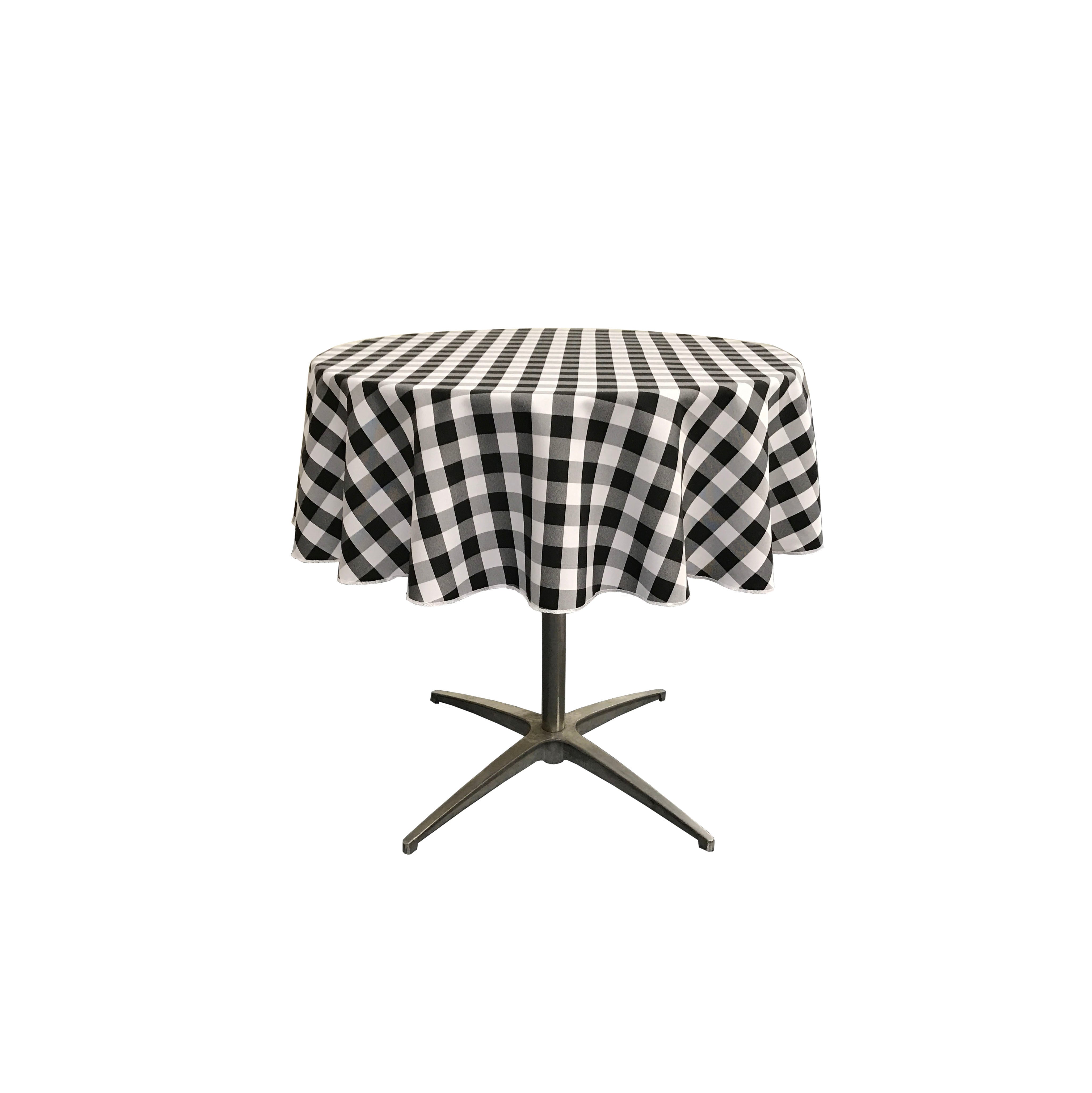 La Linen Polyester Gingham Checkered 58-Inch Round Tablecloth, White And Black