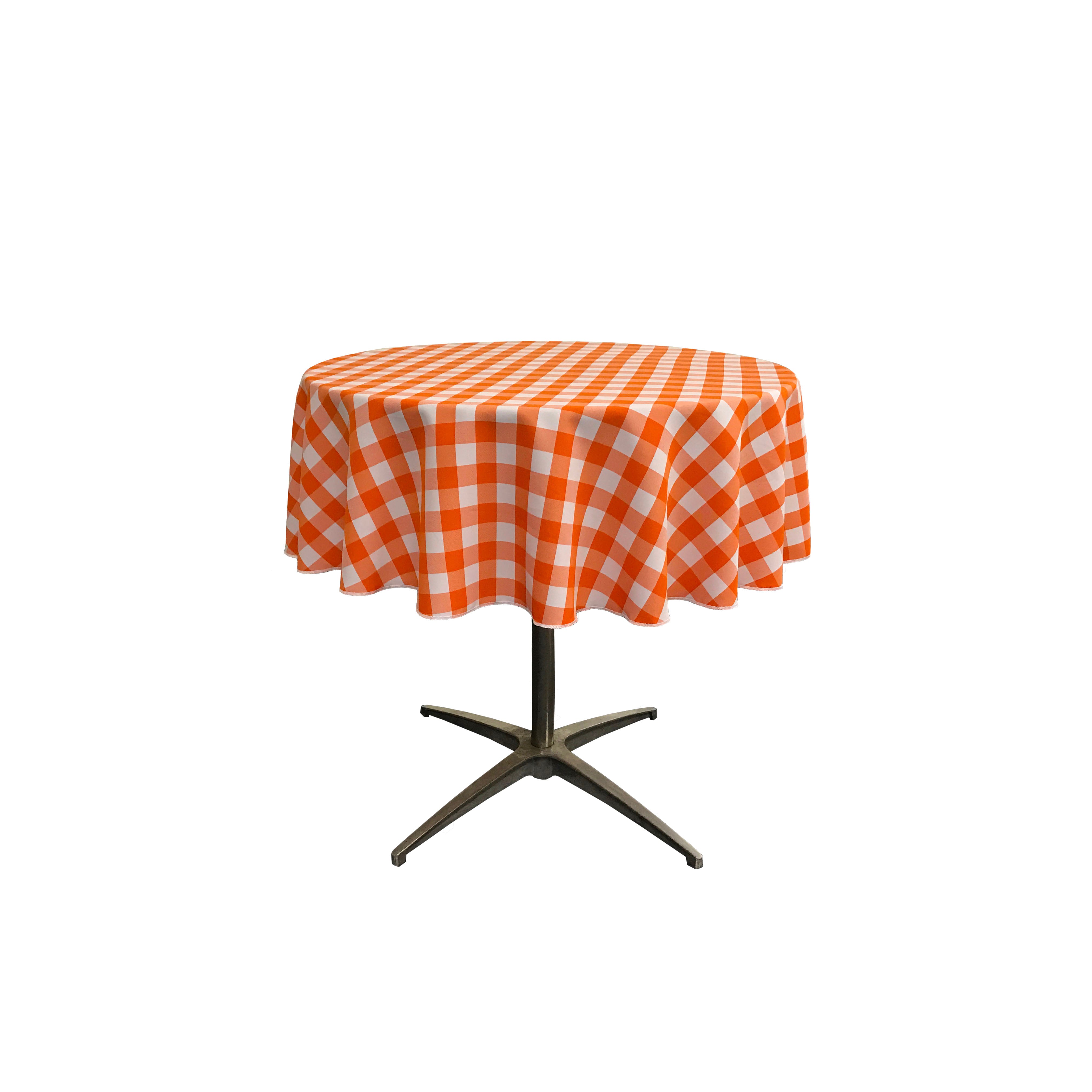 La Linen Polyester Gingham Checkered 58-Inch Round Tablecloth, White And Orange