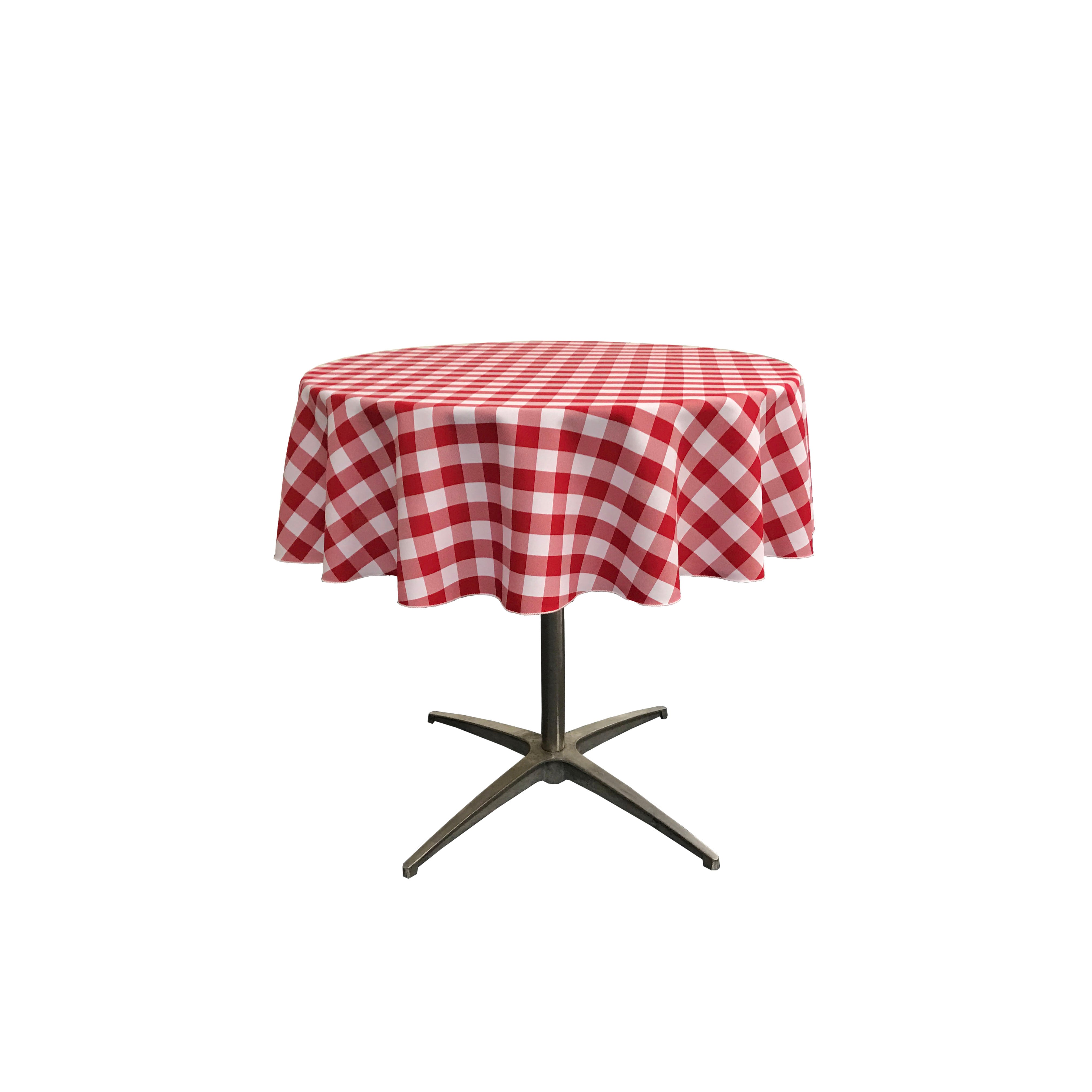 La Linen Polyester Gingham Checkered 58-Inch Round Tablecloth, White And Red