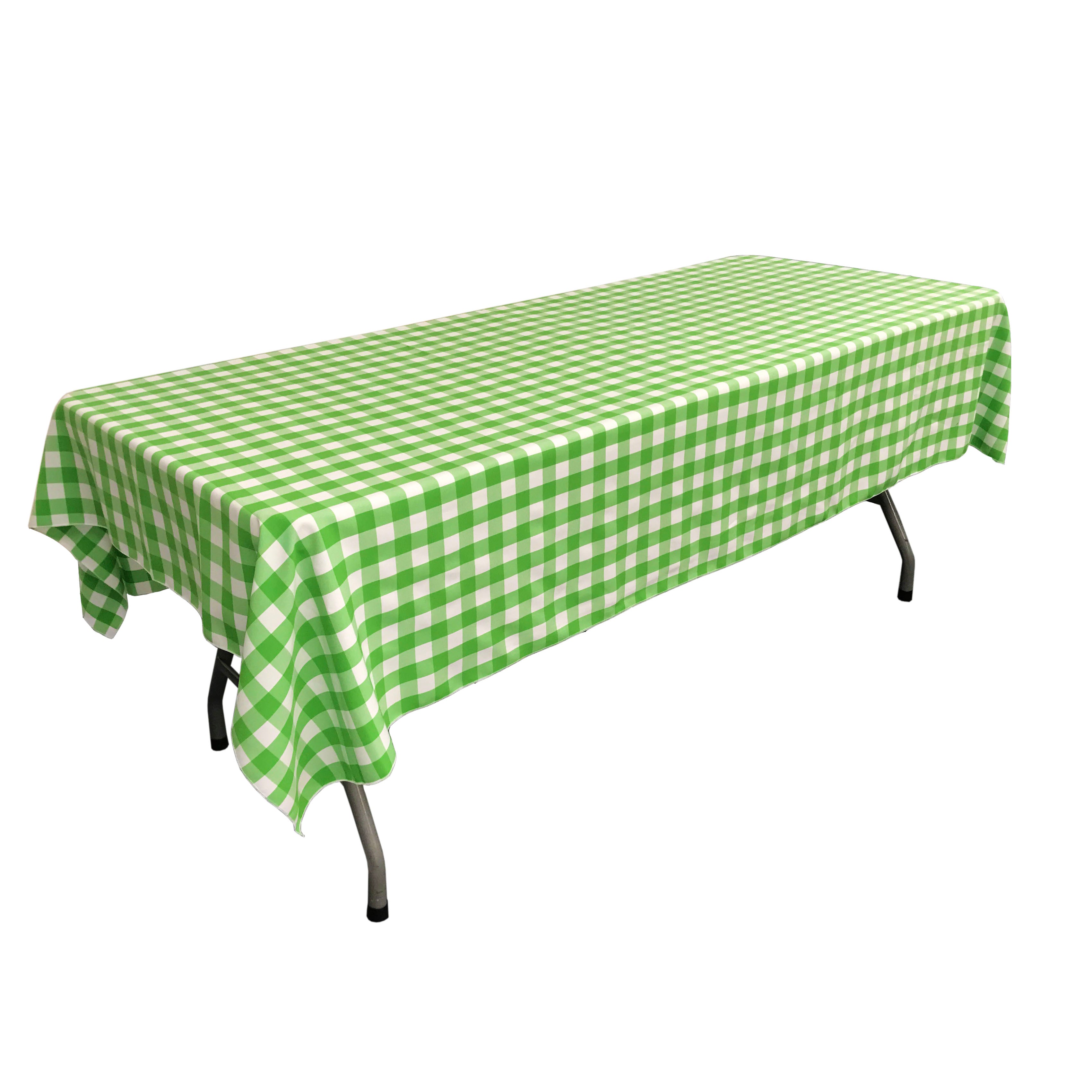 La Linen Polyester Gingham Checkered 60 By 102-Inch Rectangular Tablecloth, White And Lime