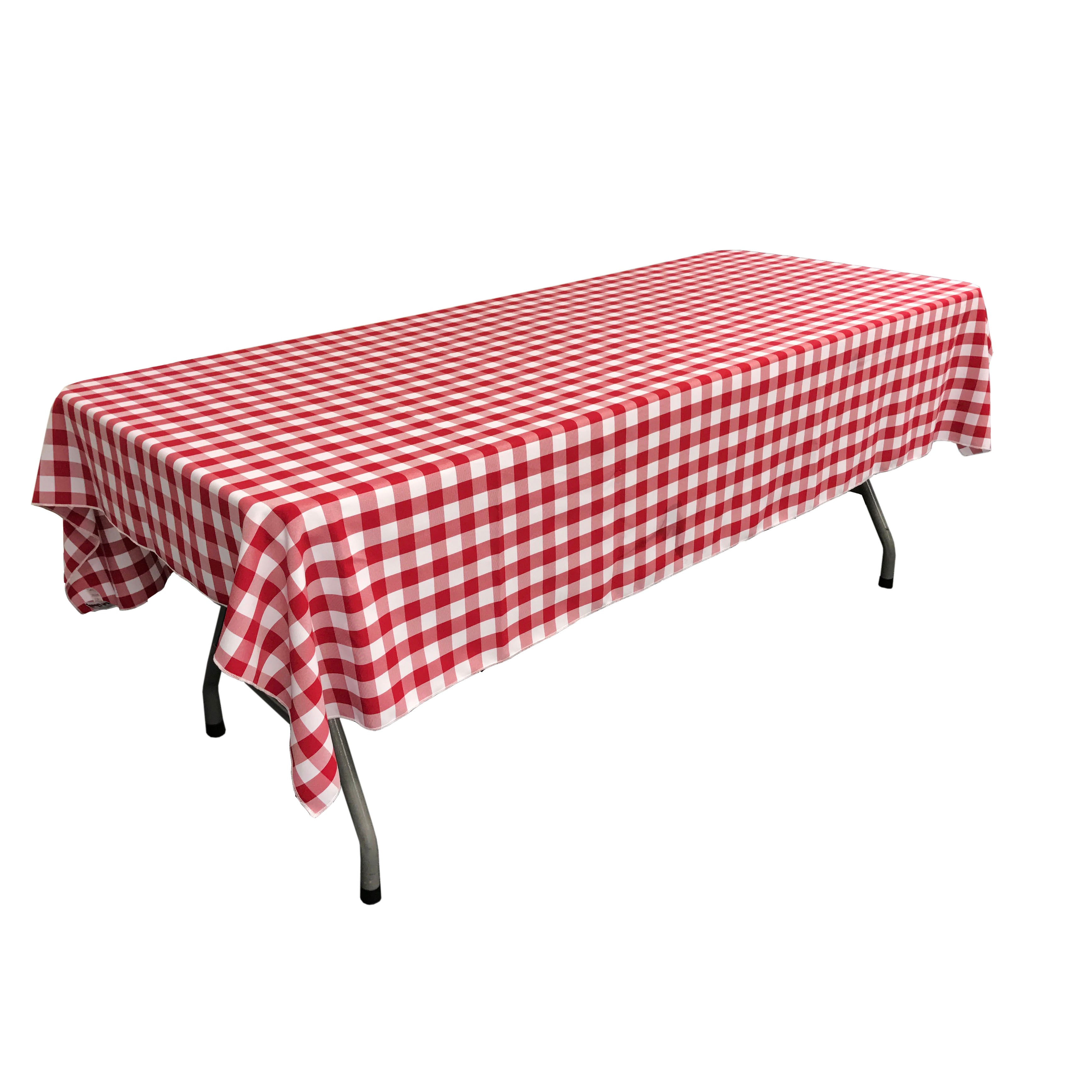 La Linen Polyester Gingham Checkered 60 By 102-Inch Rectangular Tablecloth, White And Red