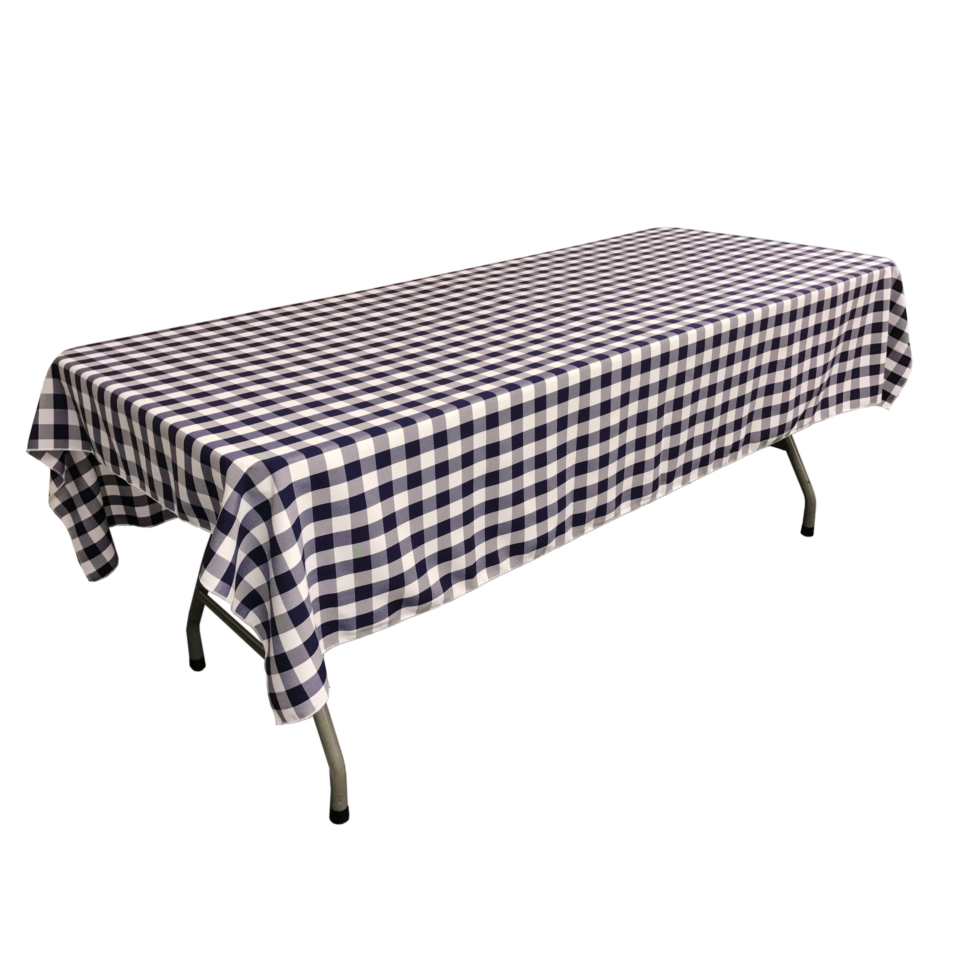 La Linen Polyester Gingham Checkered 60 By 108-Inch Rectangular Tablecloth, White And Navy