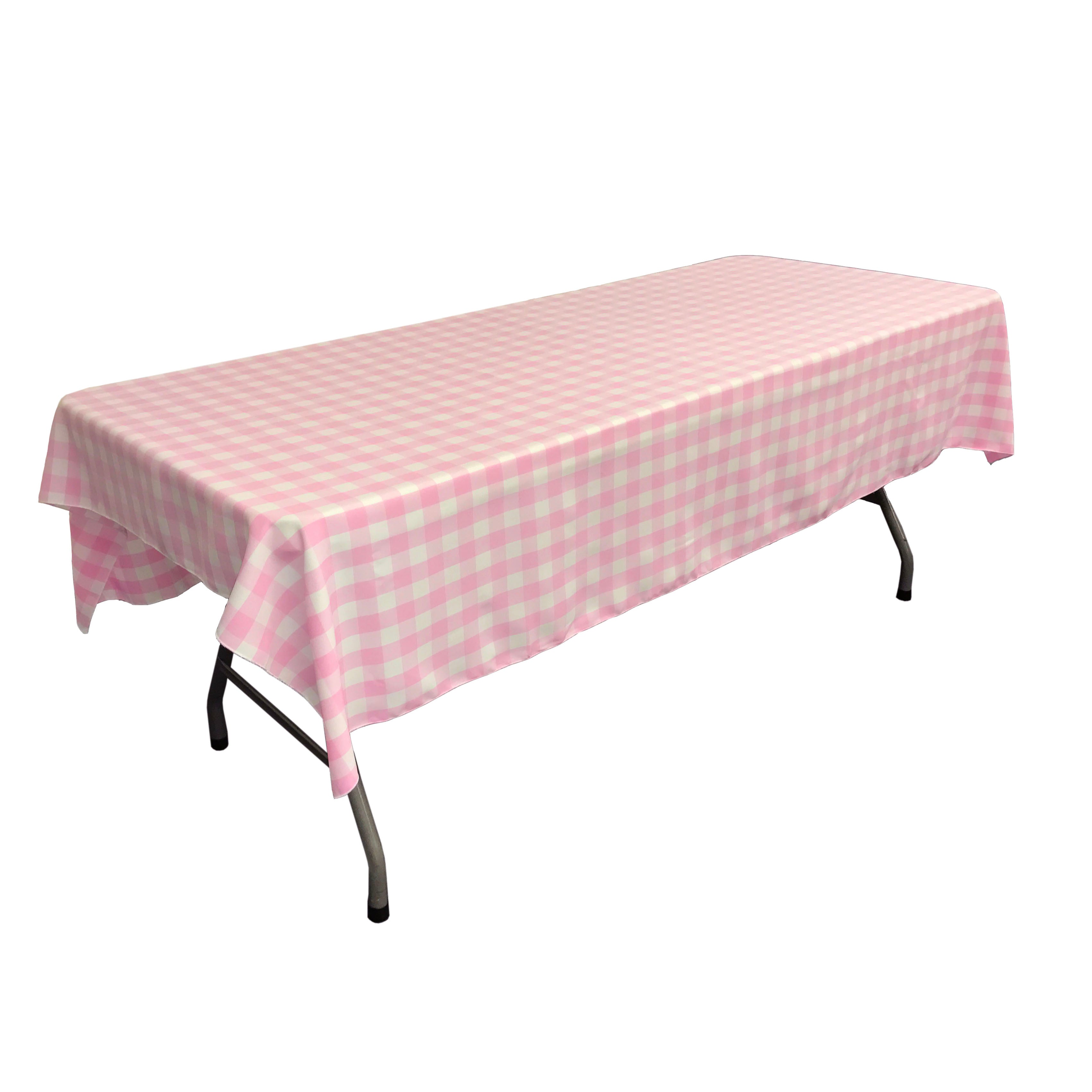 La Linen Polyester Gingham Checkered 60 By 108-Inch Rectangular Tablecloth, White And Pink