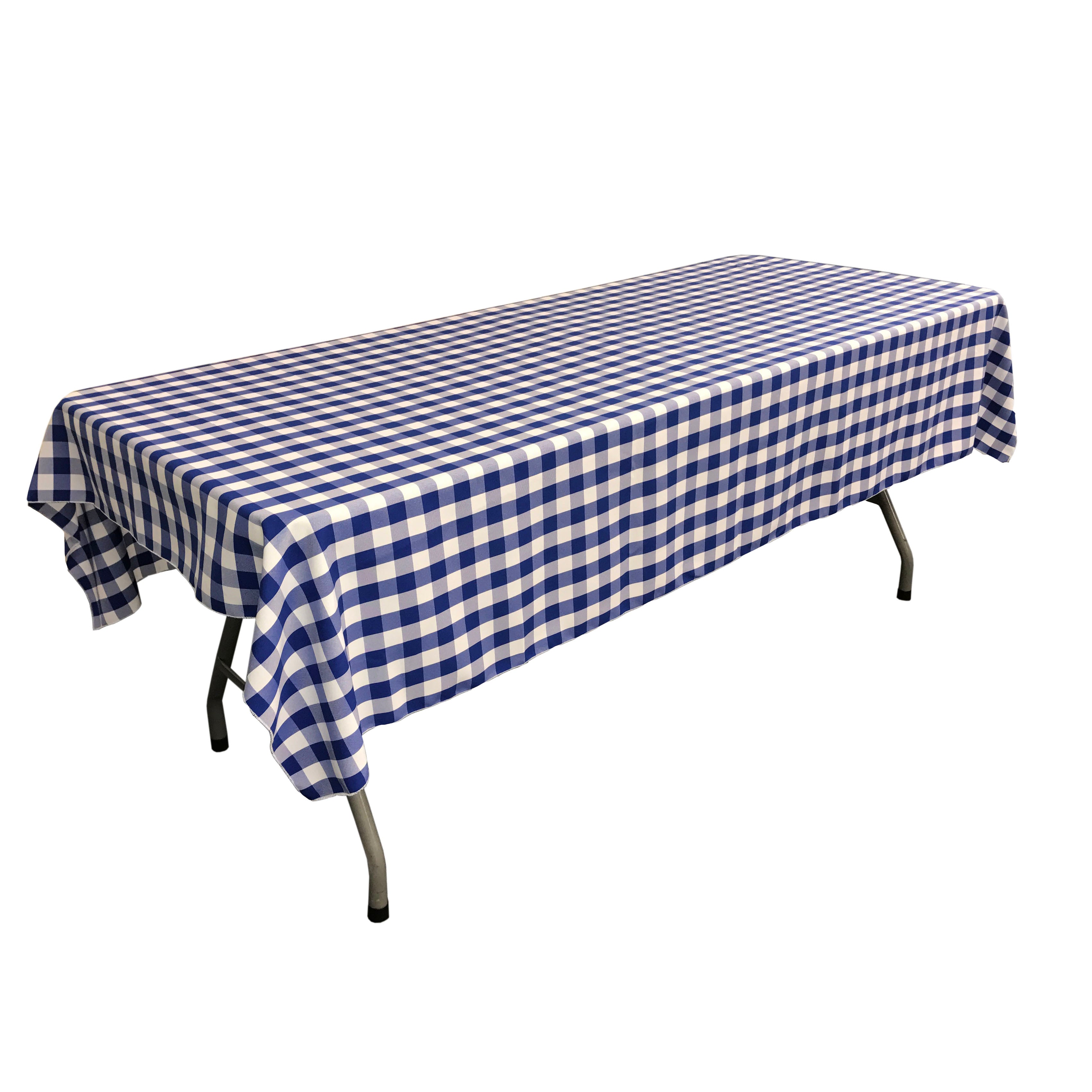 La Linen Polyester Gingham Checkered 60 By 108-Inch Rectangular Tablecloth, White And Royal Blue