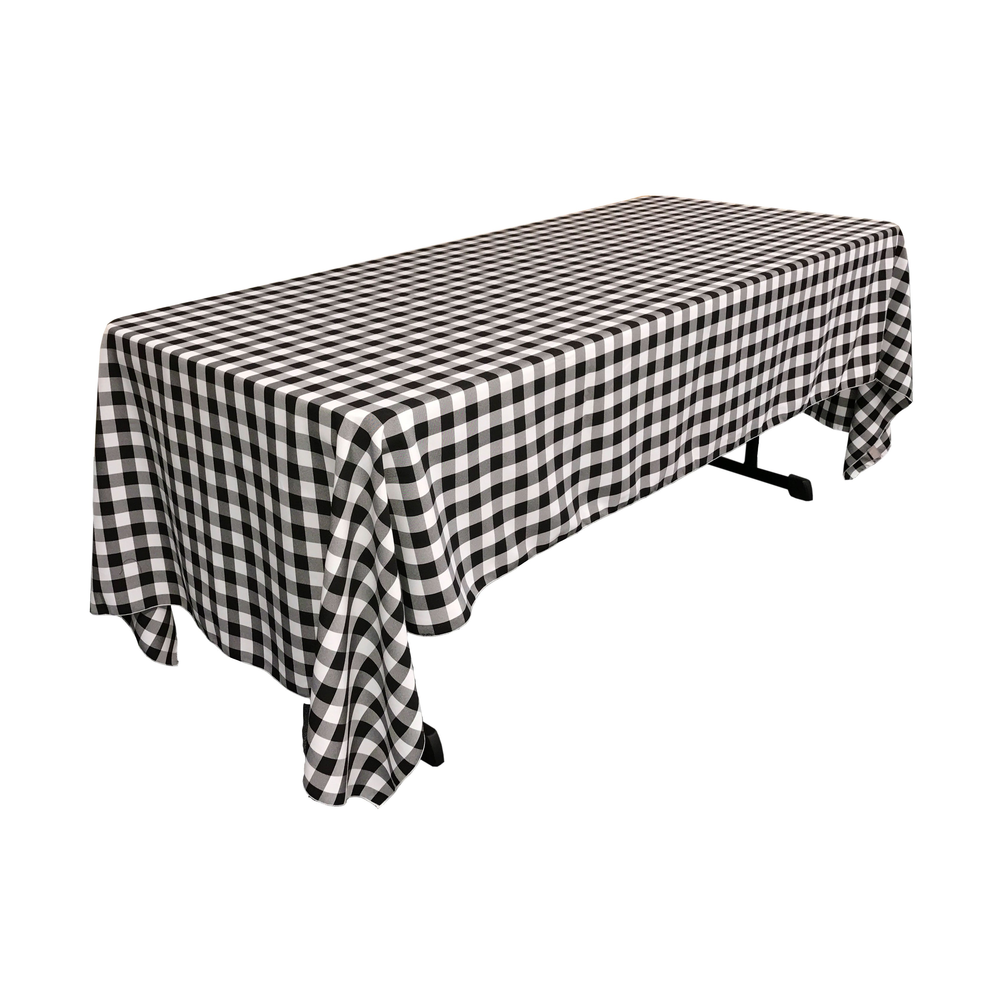 La Linen Polyester Gingham Checkered 60 By 120-Inch Rectangular Tablecloth, White And Black