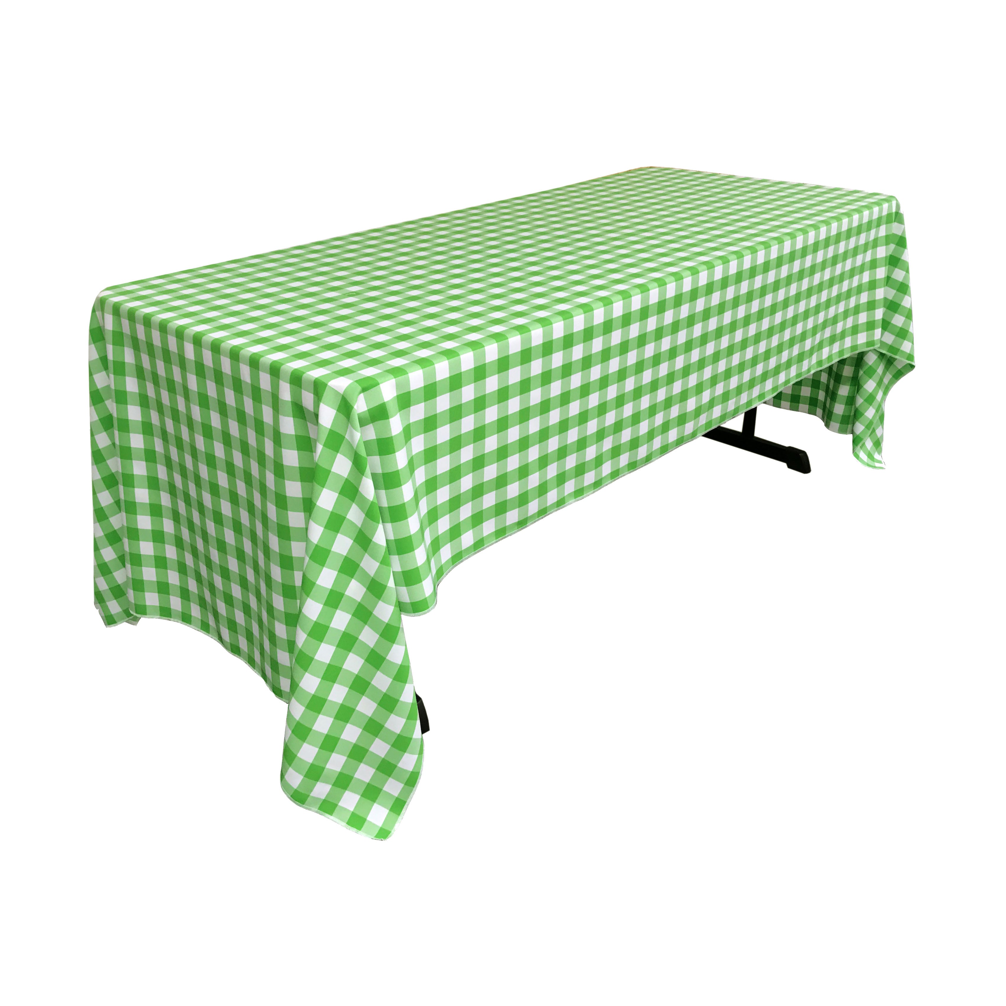 La Linen Polyester Gingham Checkered 60 By 120-Inch Rectangular Tablecloth, White And Lime