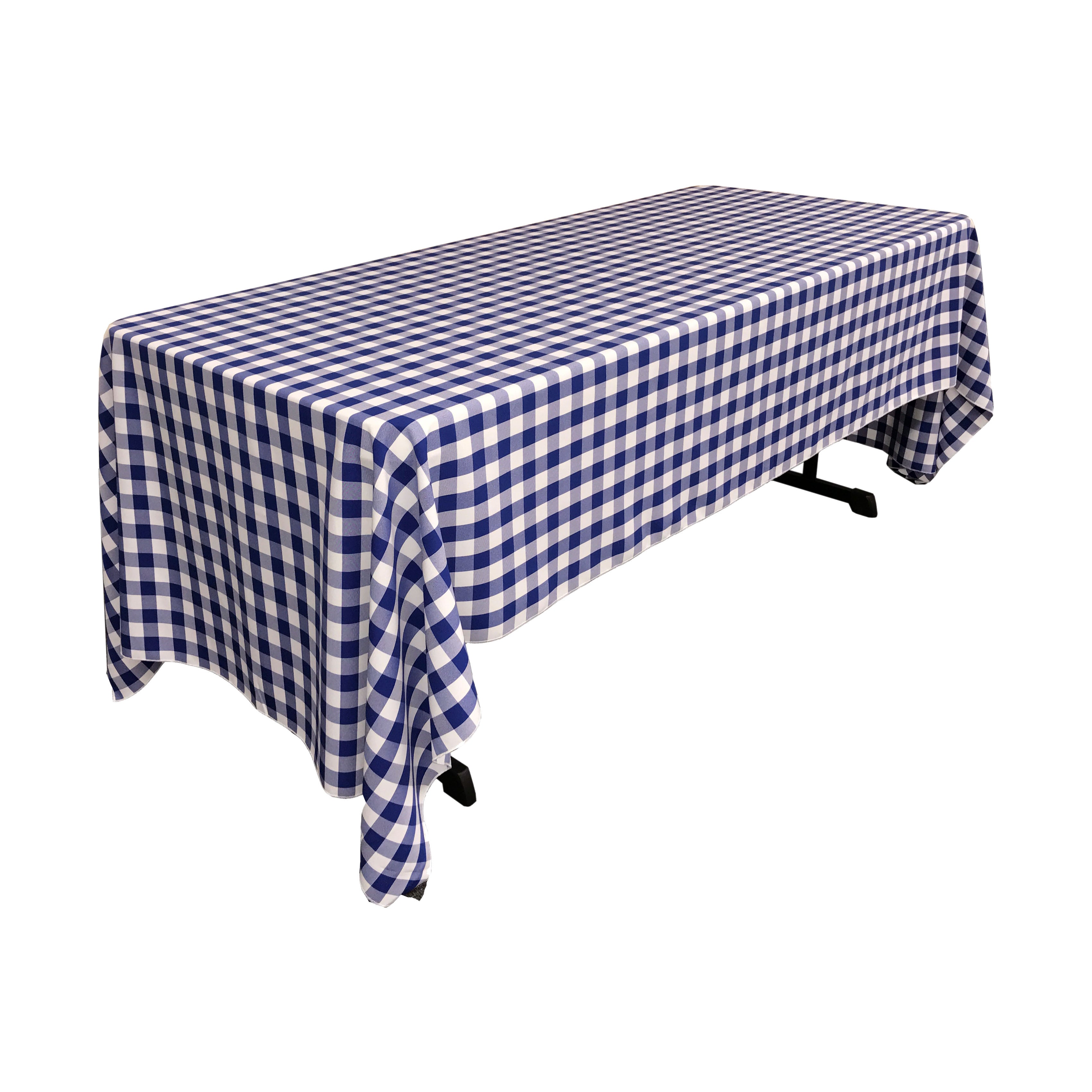 La Linen Polyester Gingham Checkered 60 By 120-Inch Rectangular Tablecloth, White And Royal Blue