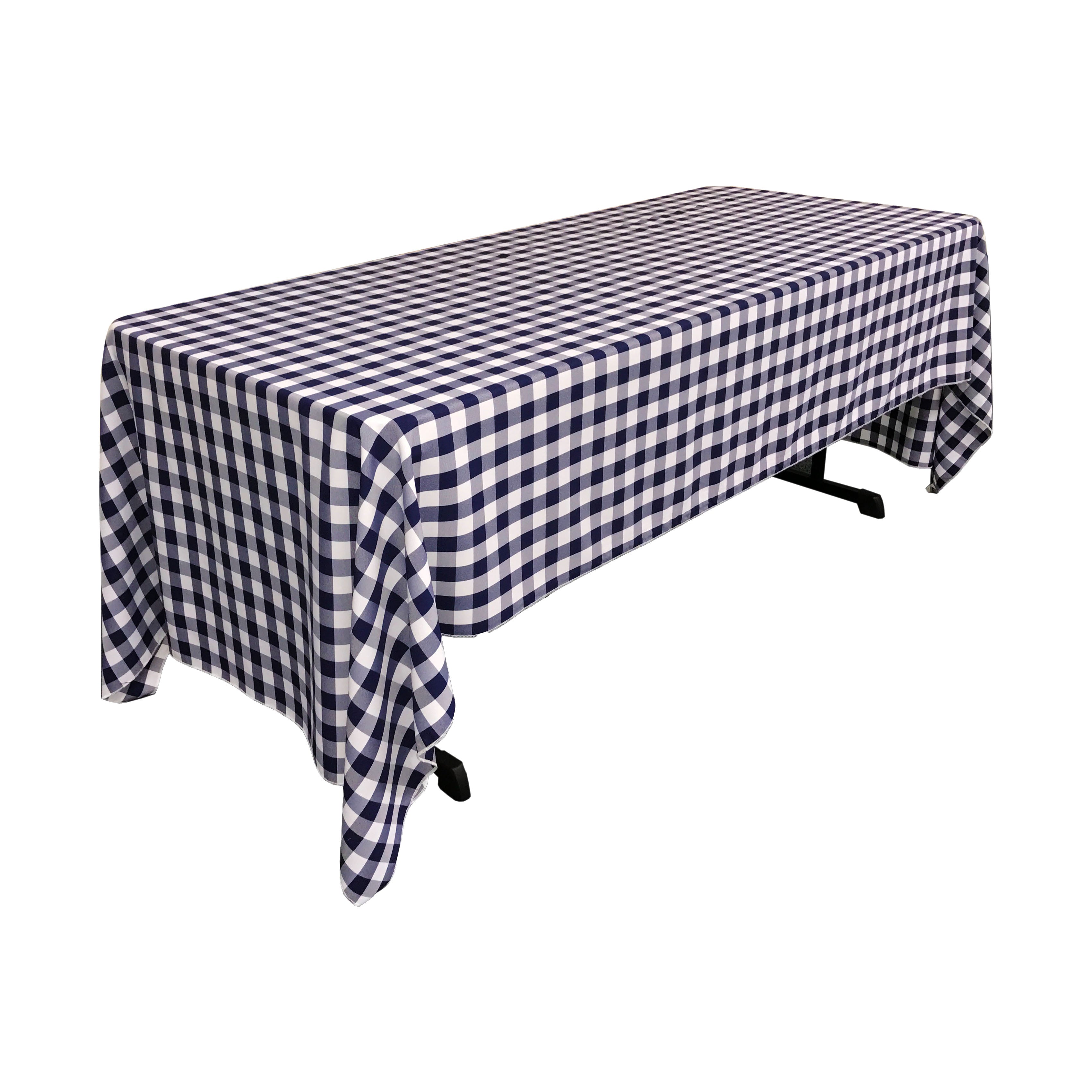 La Linen Polyester Gingham Checkered 60 By 144-Inch Rectangular Tablecloth, White And Navy