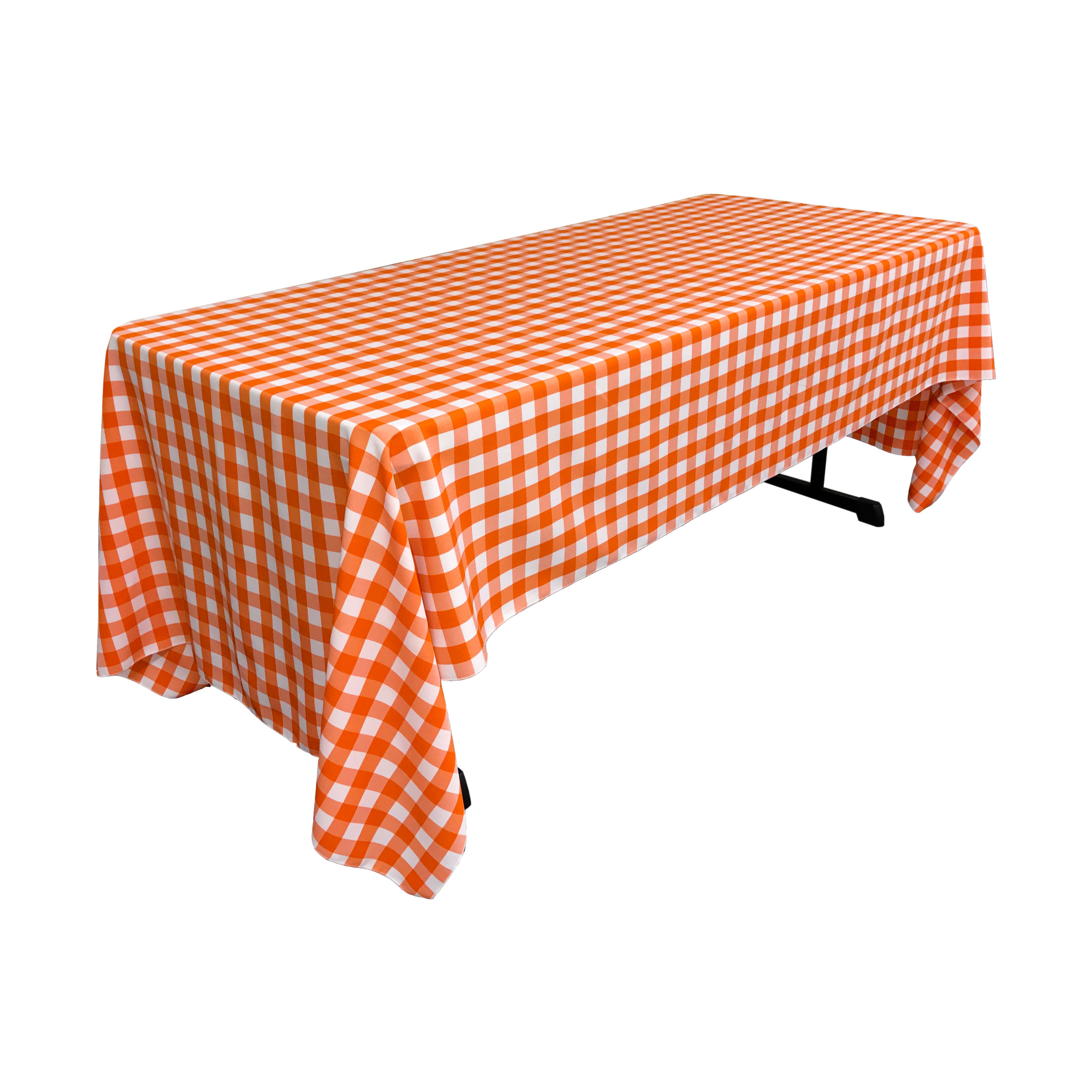 La Linen Polyester Gingham Checkered 60 By 144-Inch Rectangular Tablecloth, White And Orange