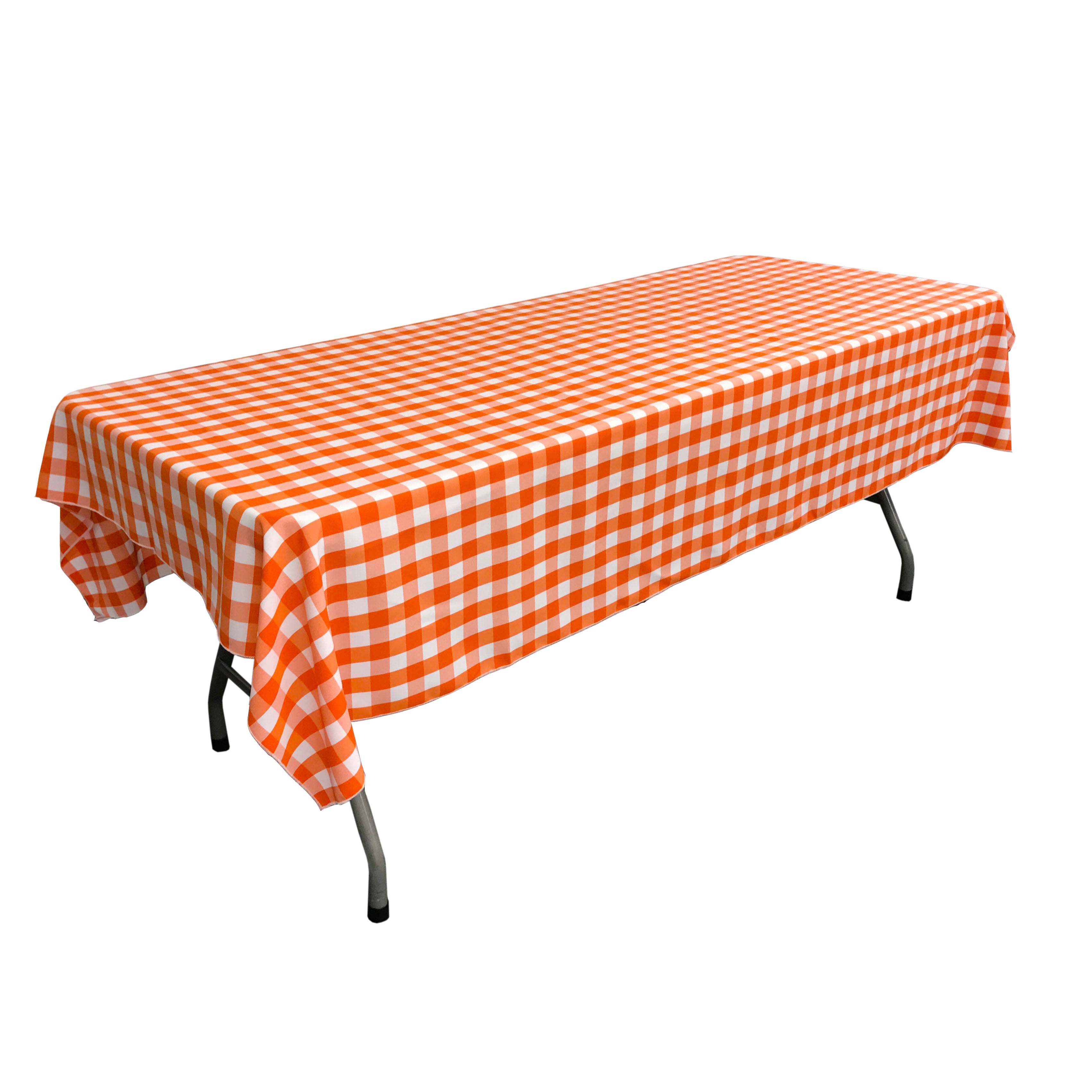 La Linen Polyester Gingham Checkered 60 By 90-Inch Rectangular Tablecloth, White And Orange