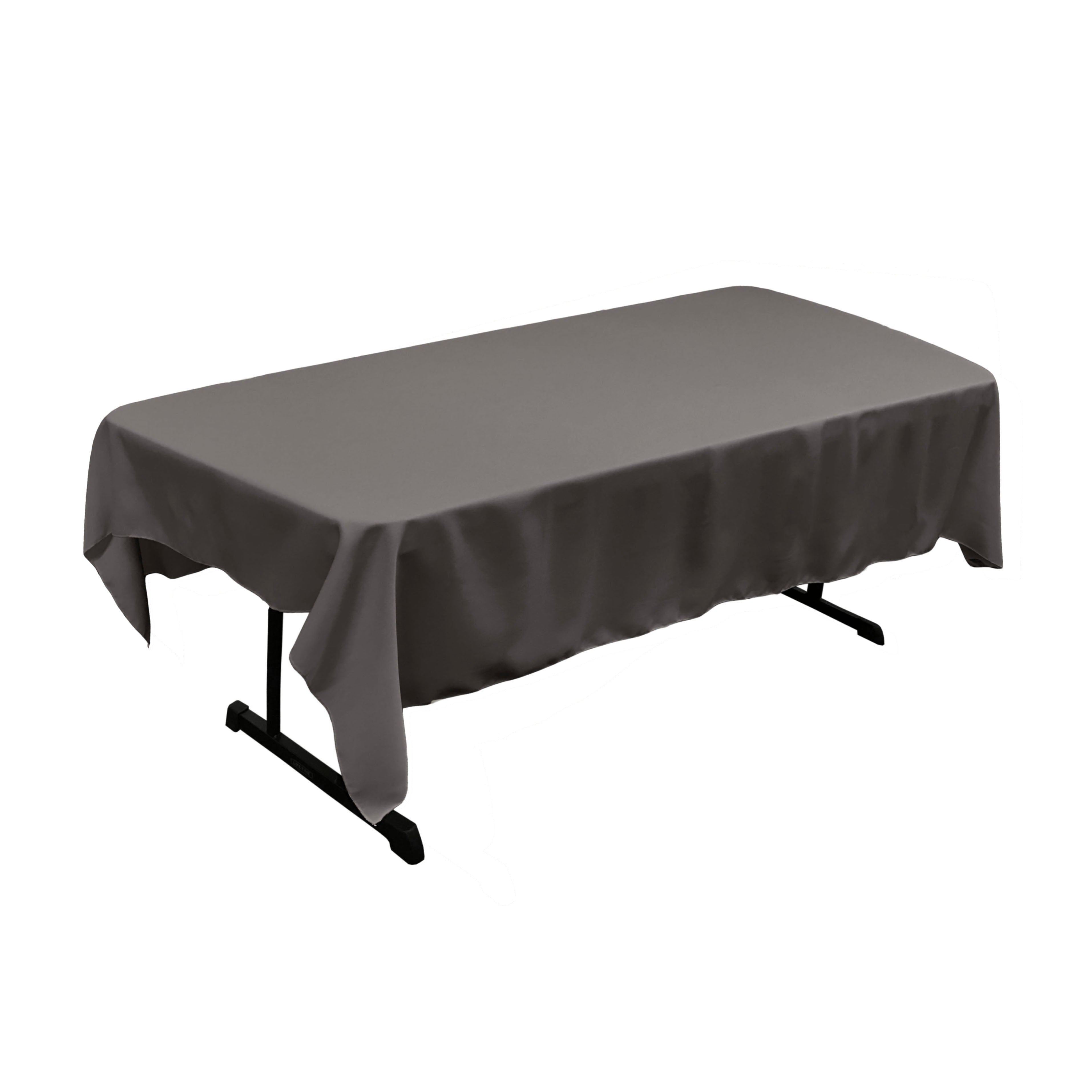 La Linen Polyester Poplin 60 By 90-Inch Rectangular Tablecloth, Charcoal