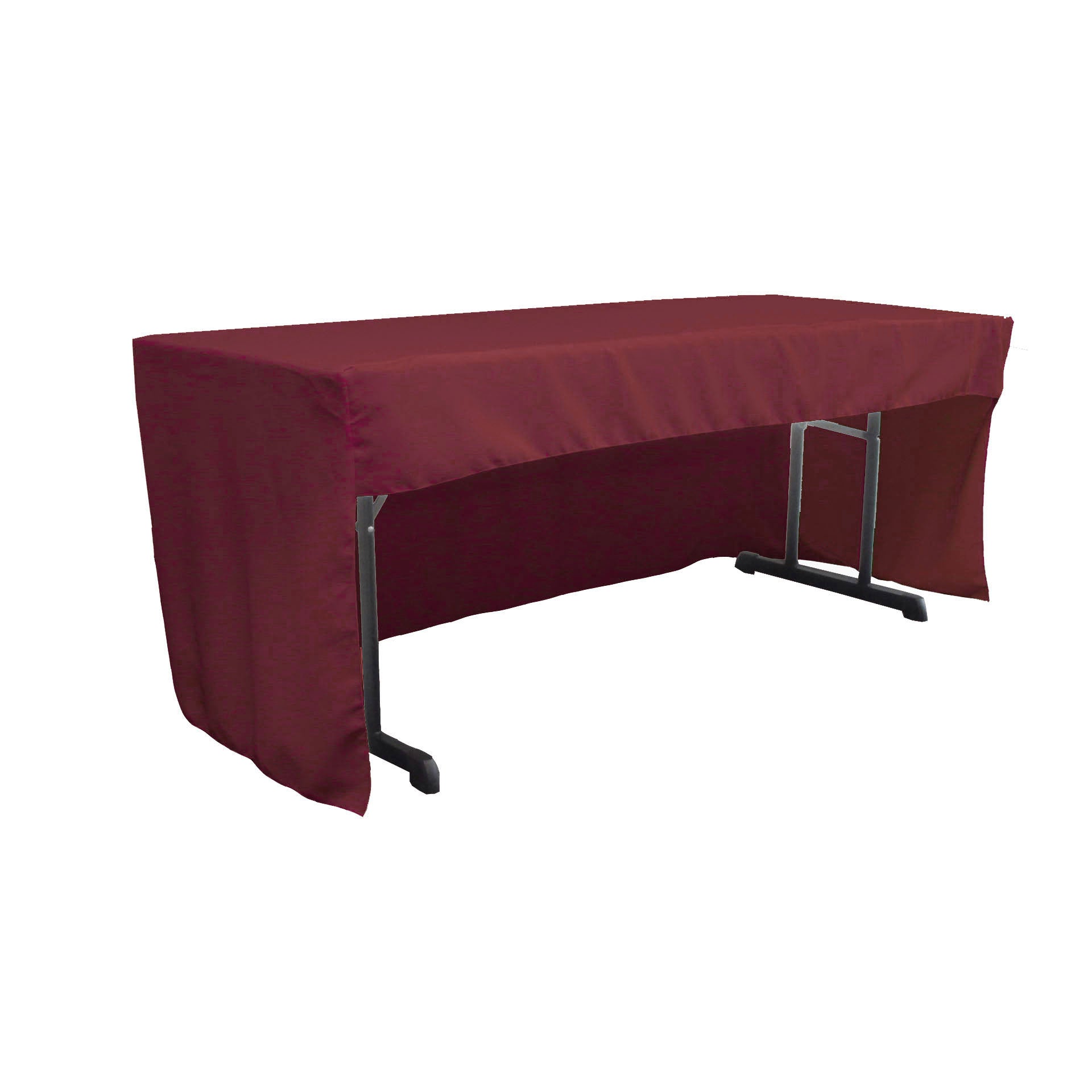 La Linen Open Back Polyester Poplin Fitted Tablecloth 72''L X 30''W X 30''H, Burgundy